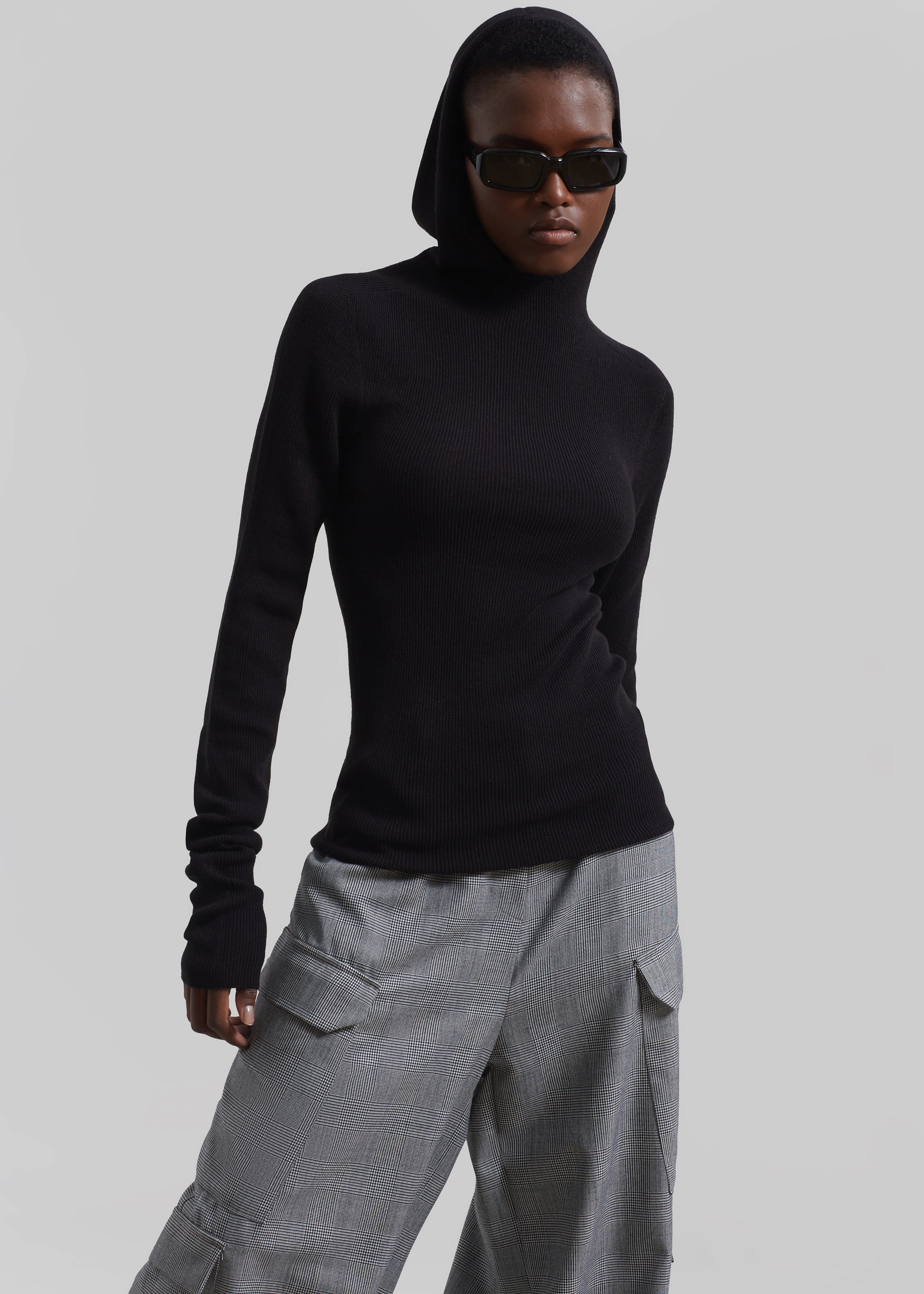 Danae Hooded Knit Top - Black - Image 6