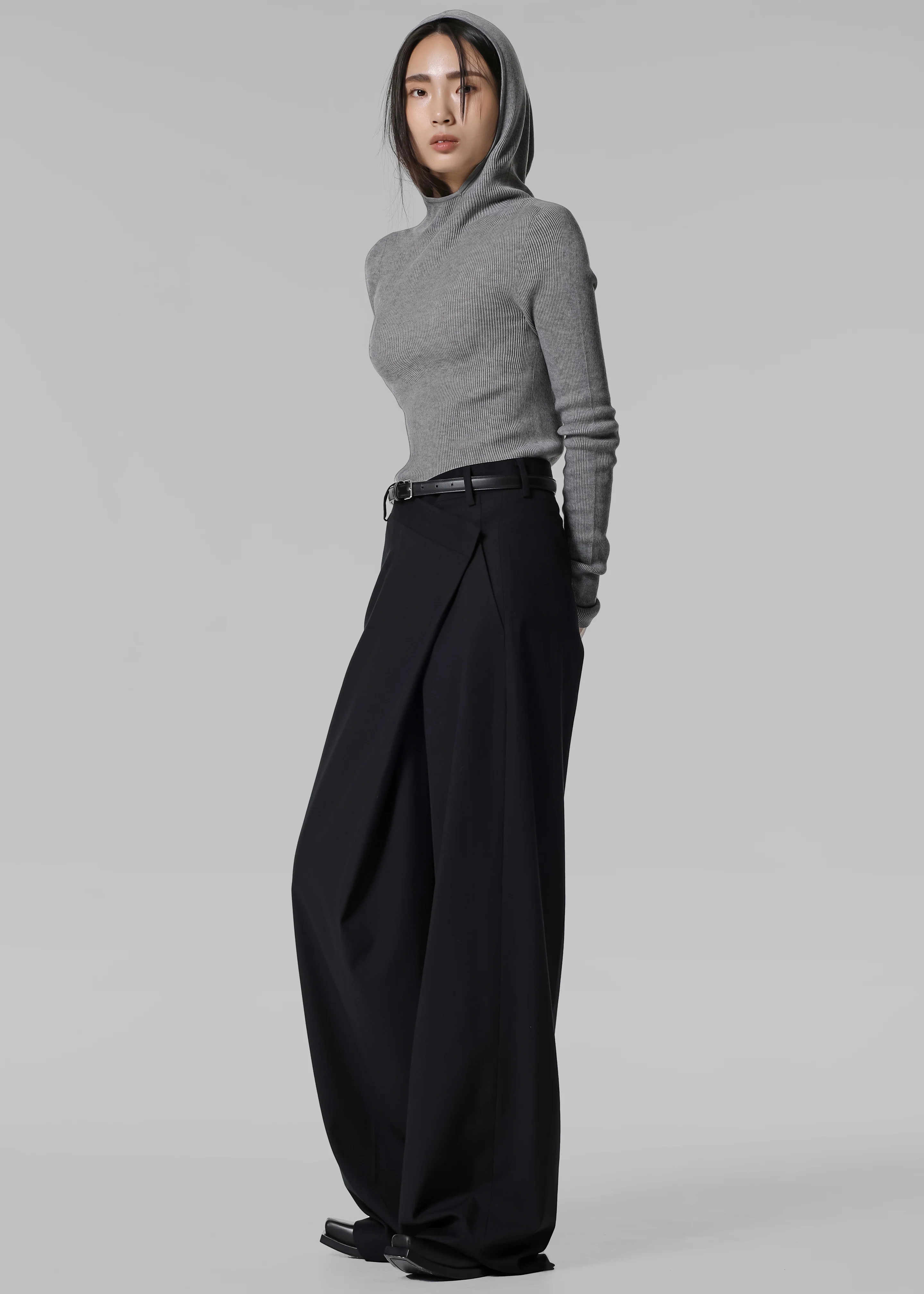 Danae Hooded Knit Top - Grey - Image 11