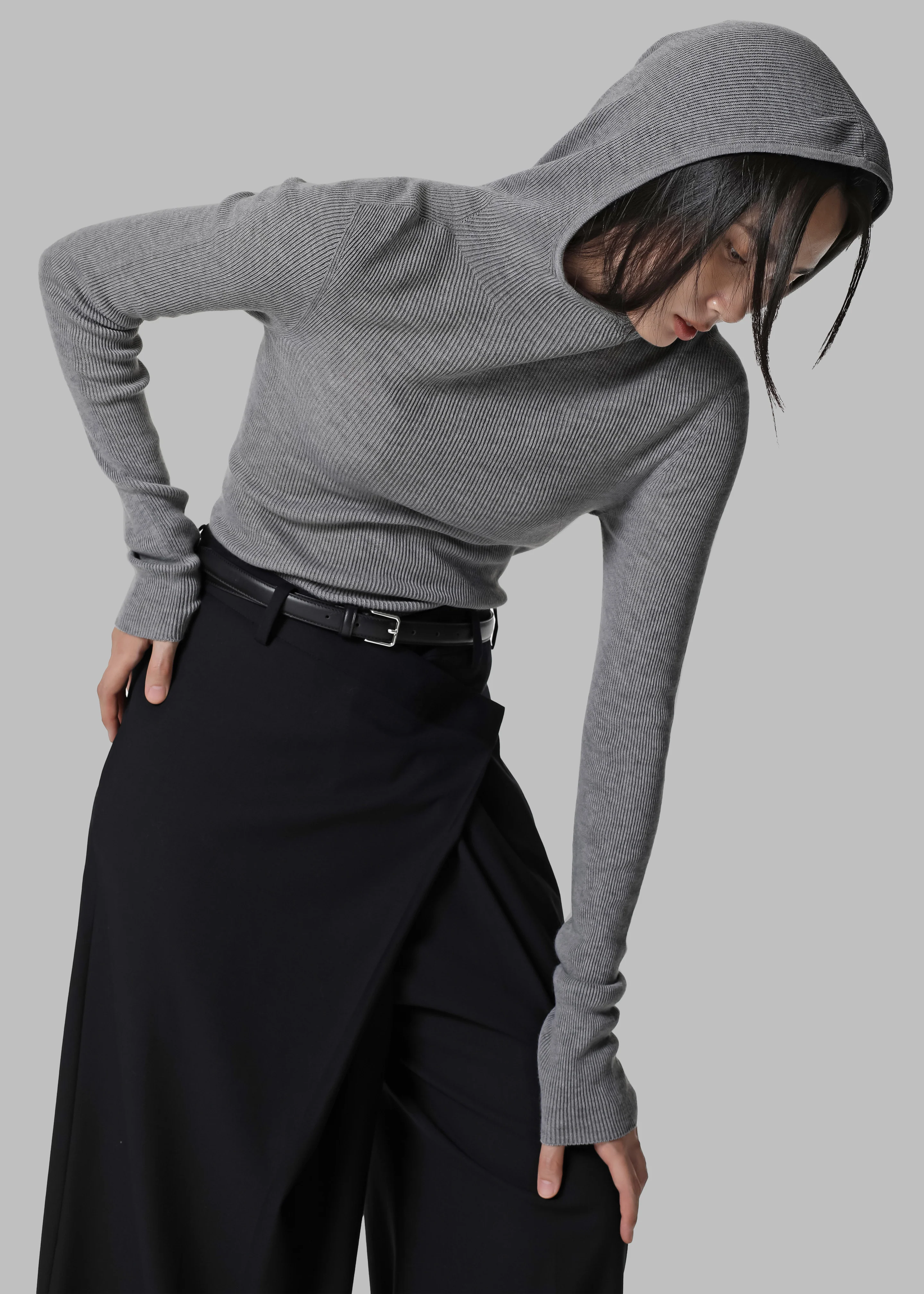 Danae Hooded Knit Top - Grey - Image 3