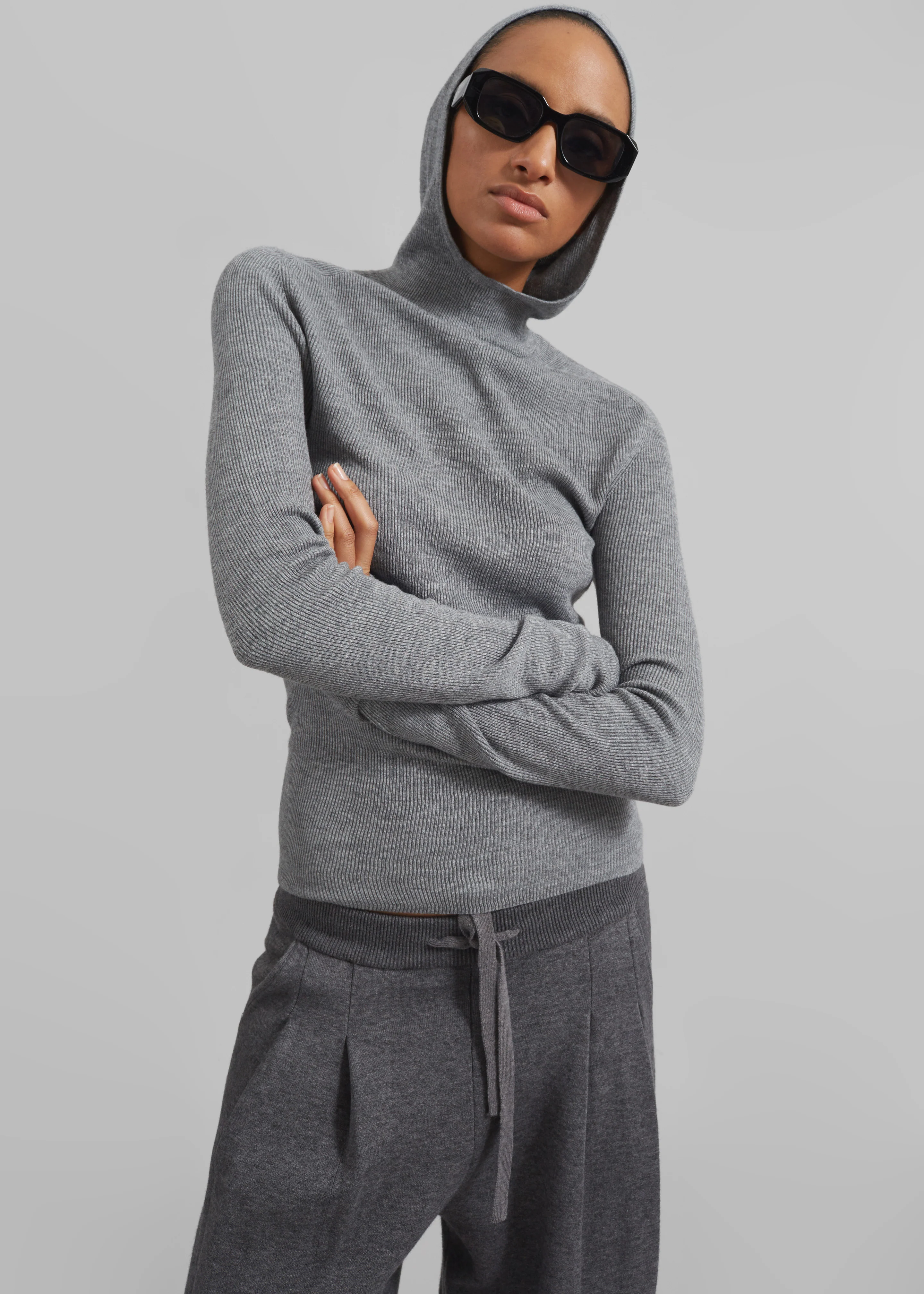 Danae Hooded Knit Top - Grey - Image 5
