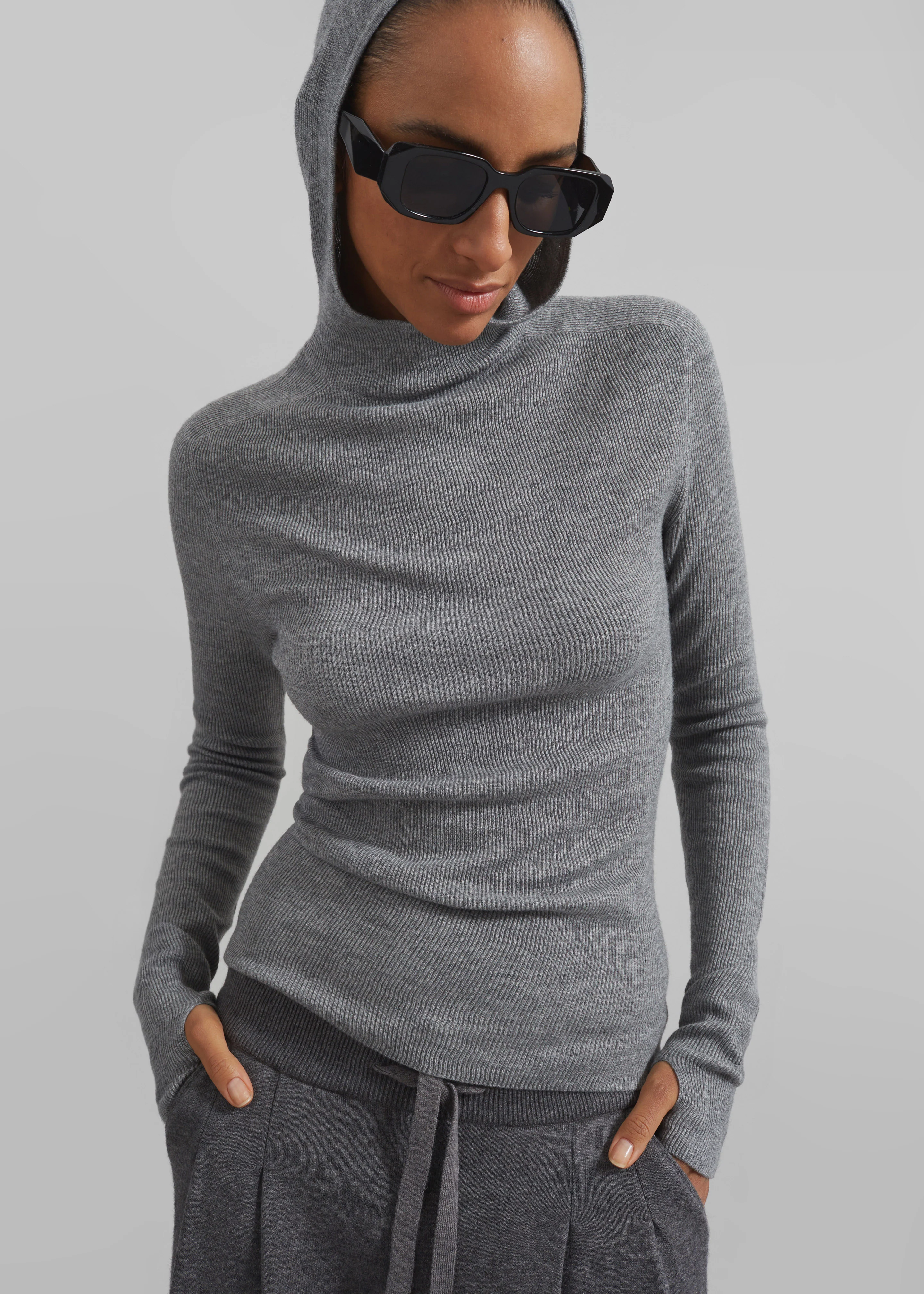Danae Hooded Knit Top - Grey - Image 6