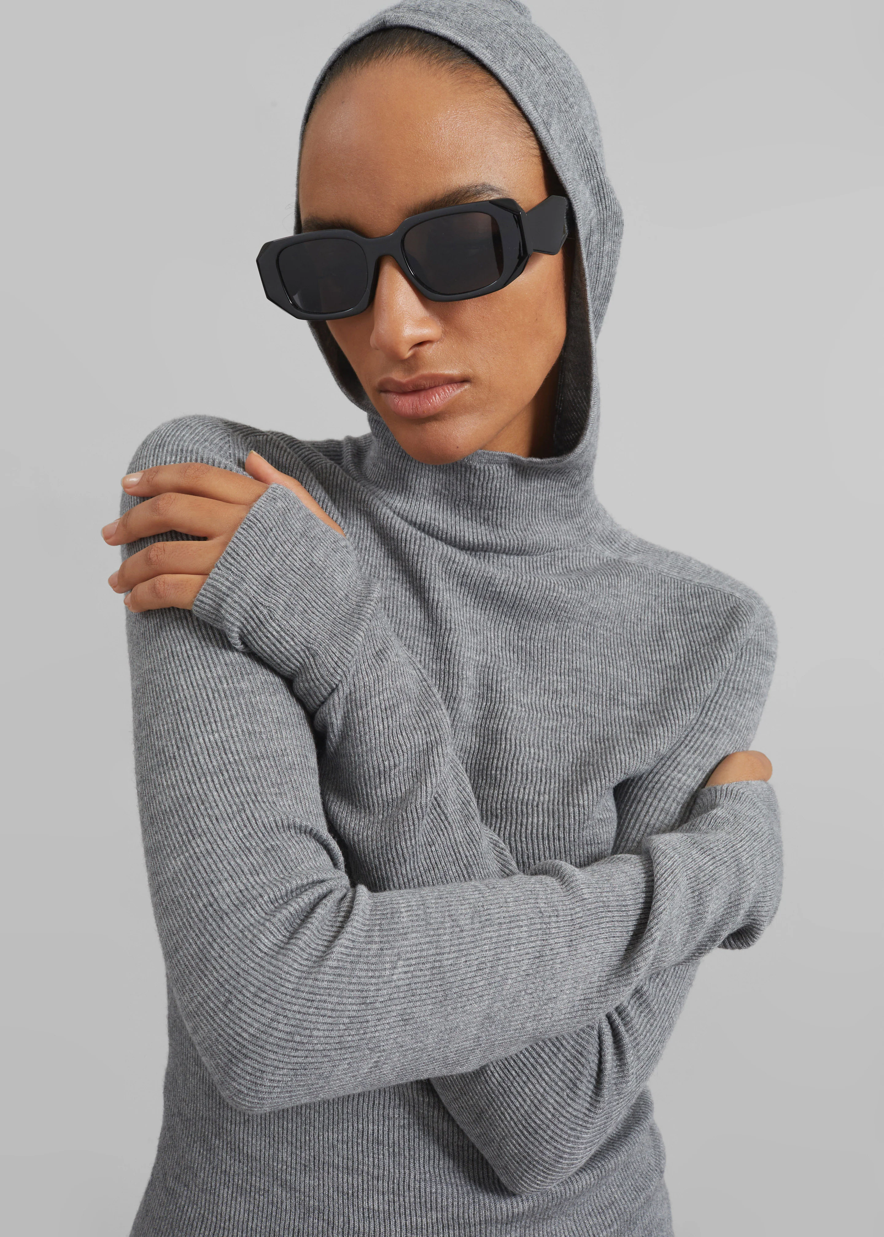 Danae Hooded Knit Top - Grey - Image 7