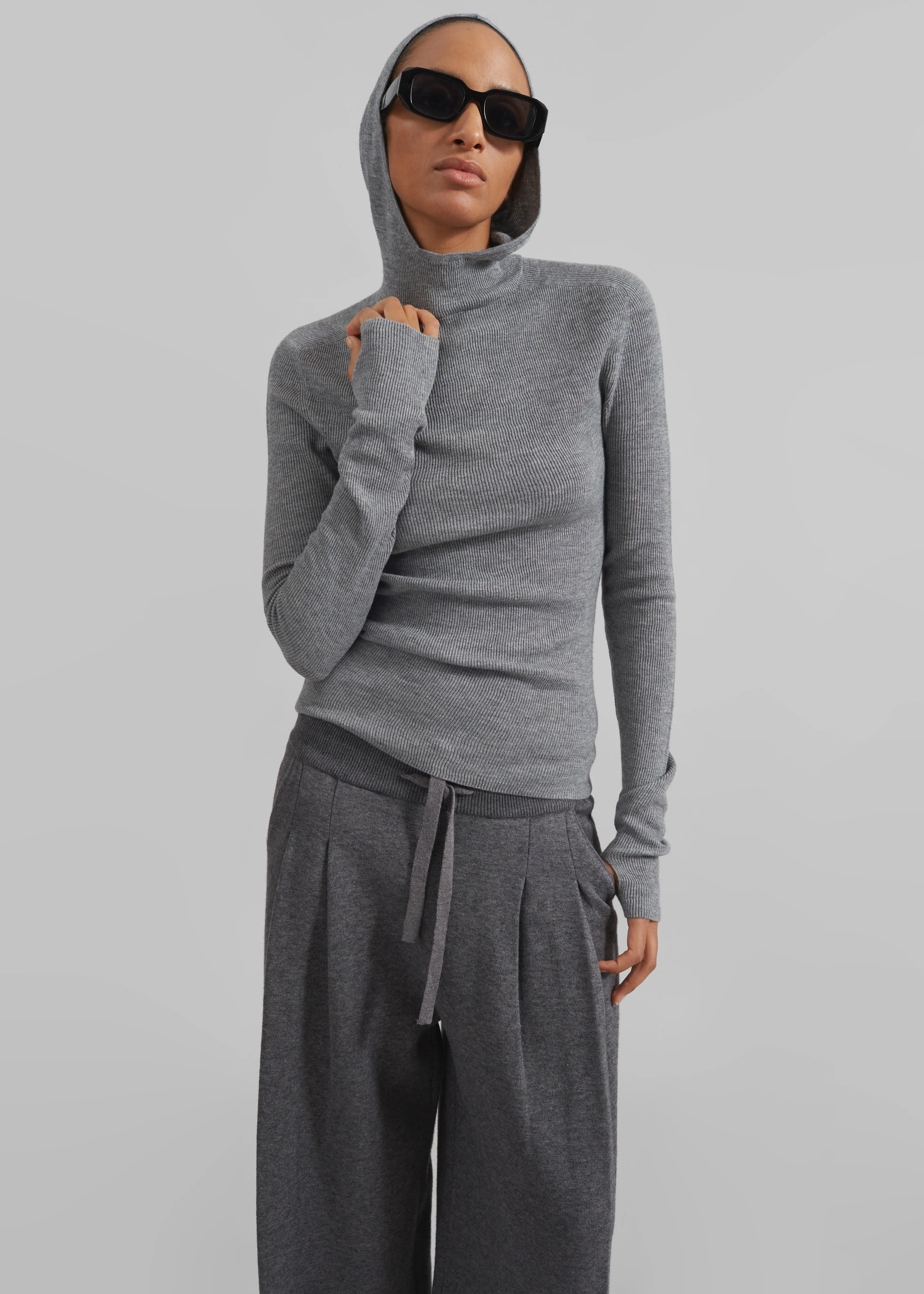 Danae Hooded Knit Top - Grey - Image 8