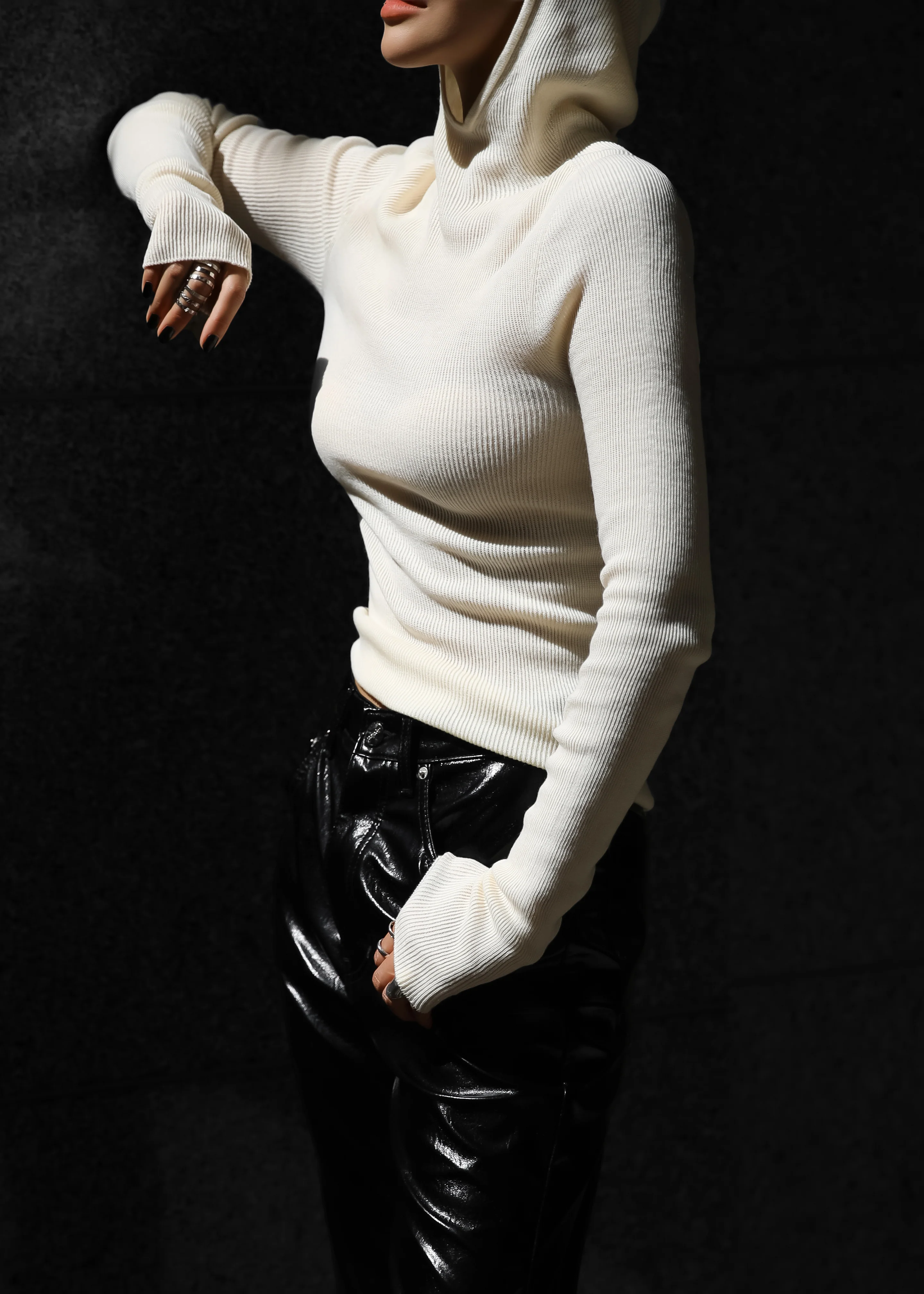 Danae Hooded Knit Top - Off White - Image 4