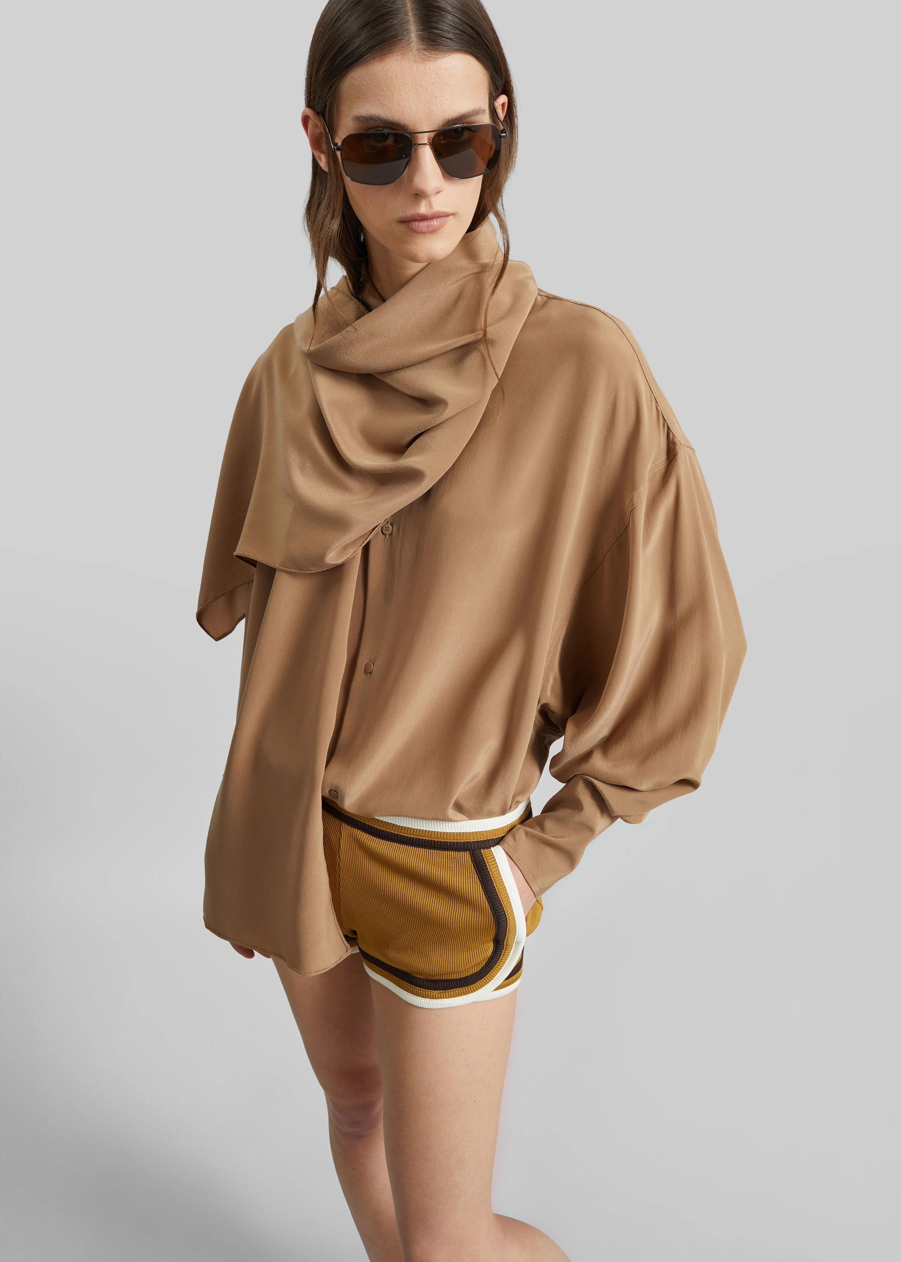 Darkpark Georgia Detachable Scarf Silk Shirt - Tobacco - Image 3