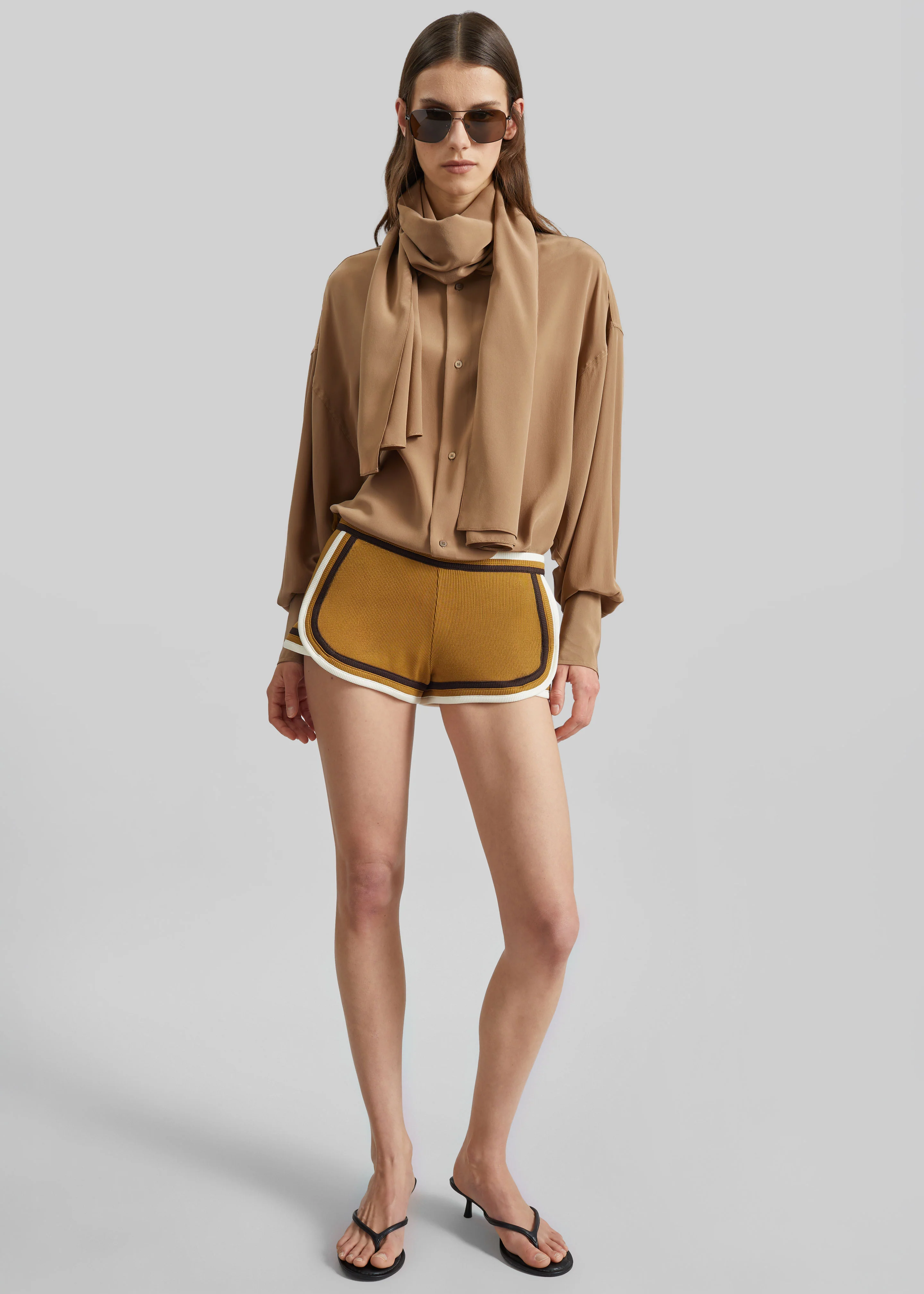 Darkpark Georgia Detachable Scarf Silk Shirt - Tobacco - Image 4