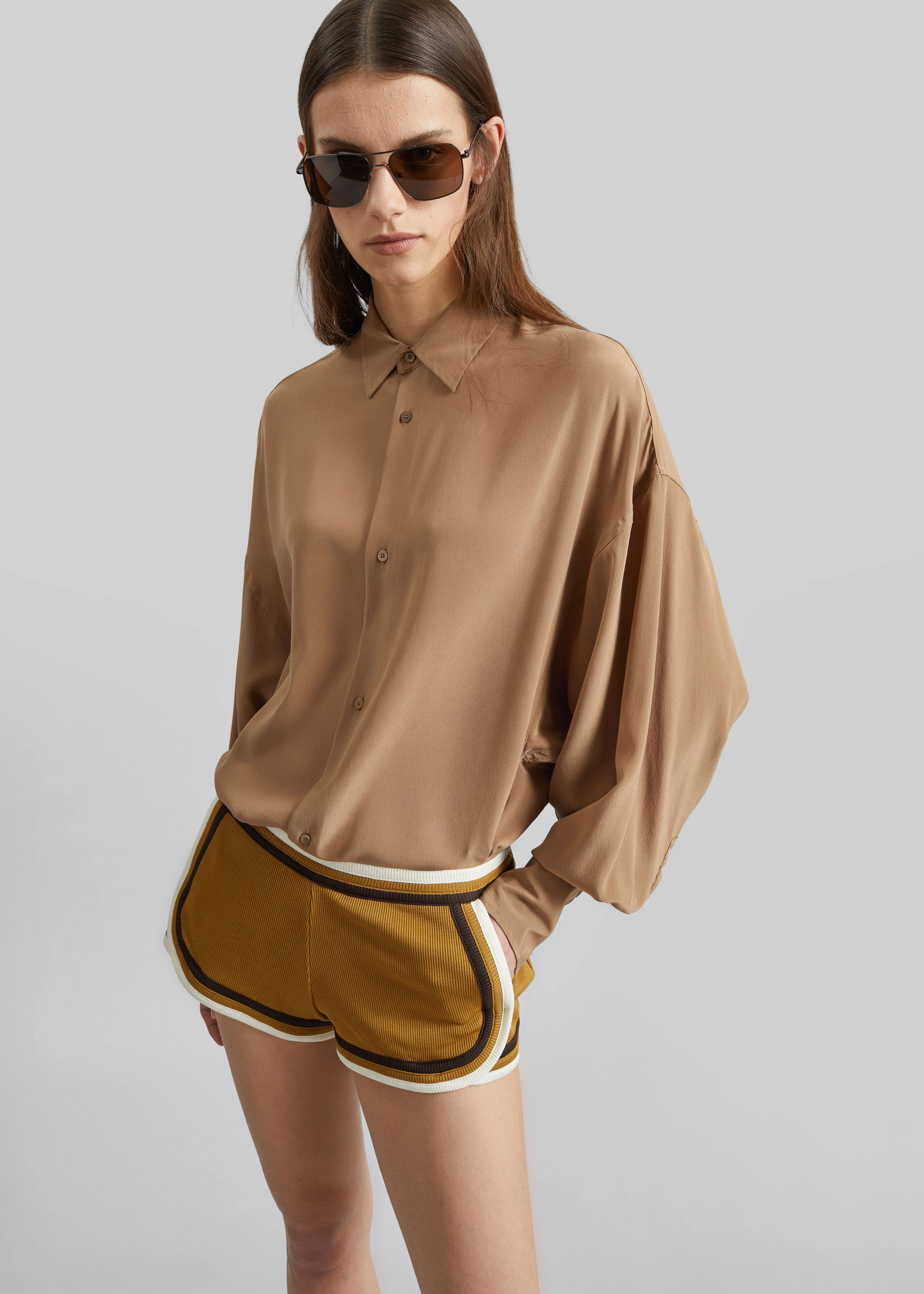 Darkpark Georgia Detachable Scarf Silk Shirt - Tobacco - Image 5