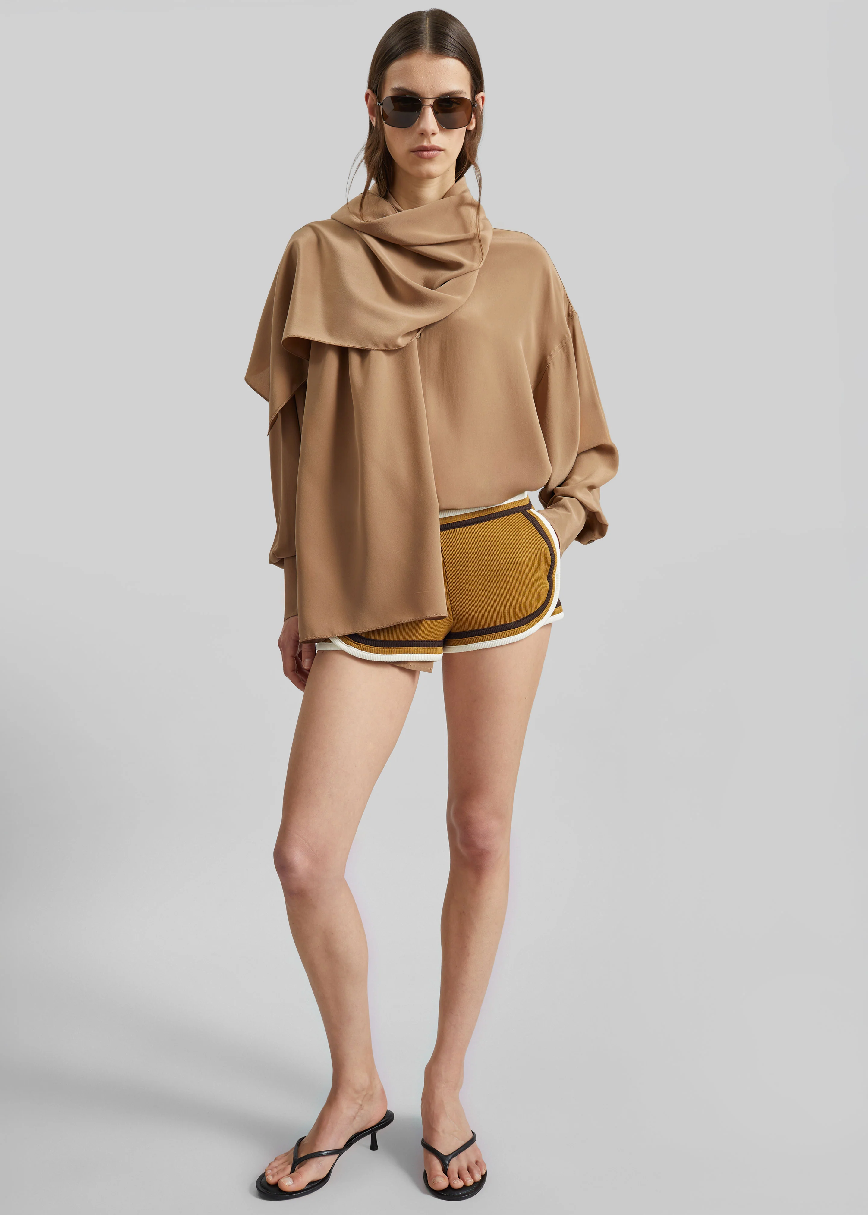 Darkpark Georgia Detachable Scarf Silk Shirt - Tobacco - Image 6