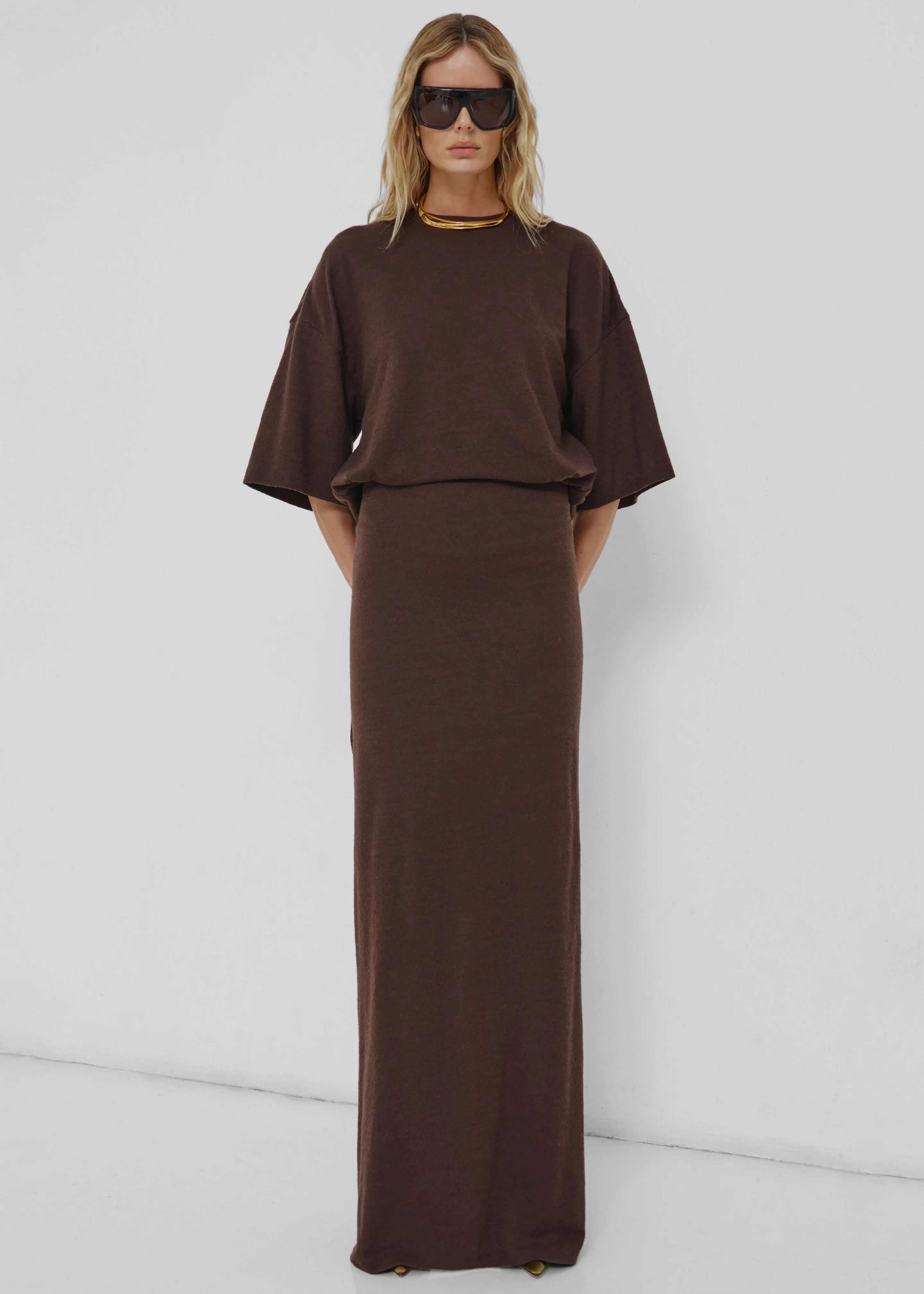 Darkpark Marlin Open Back Wool Dress - Dark Brown - Image 3