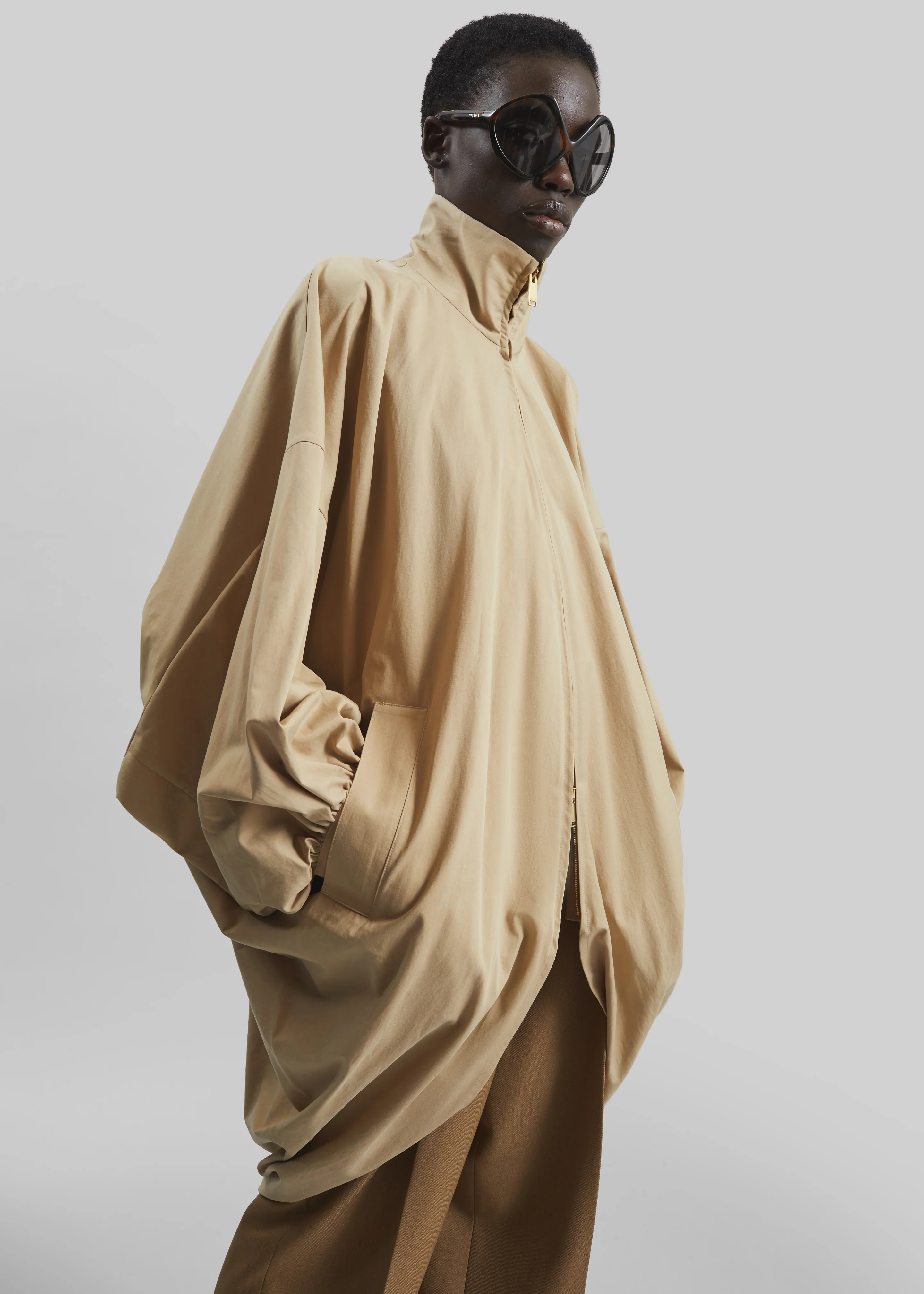 Darkpark Norma Draped Sleeves Bomber Jacket - Beige - Image 3