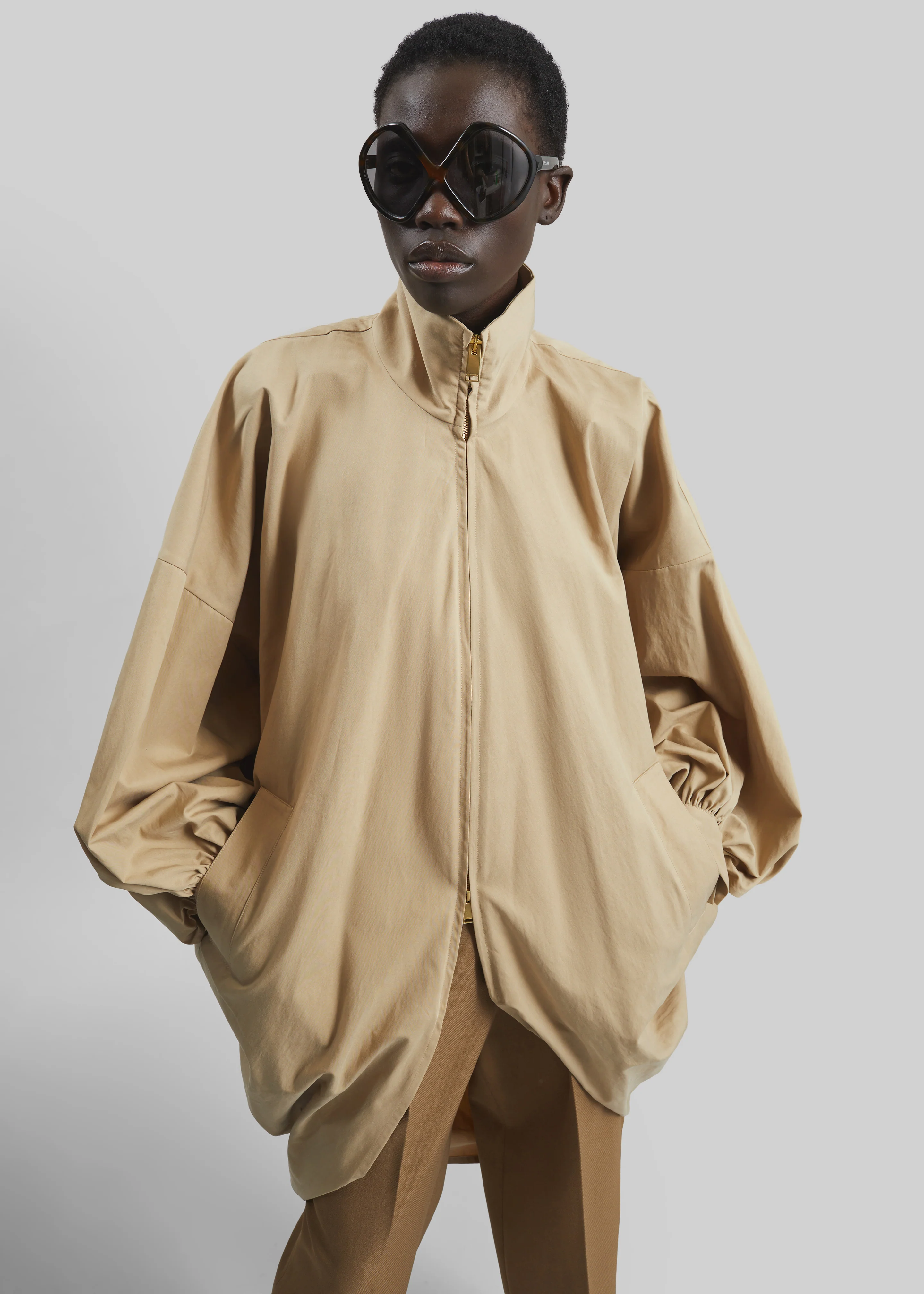 Darkpark Norma Draped Sleeves Bomber Jacket - Beige - Image 5