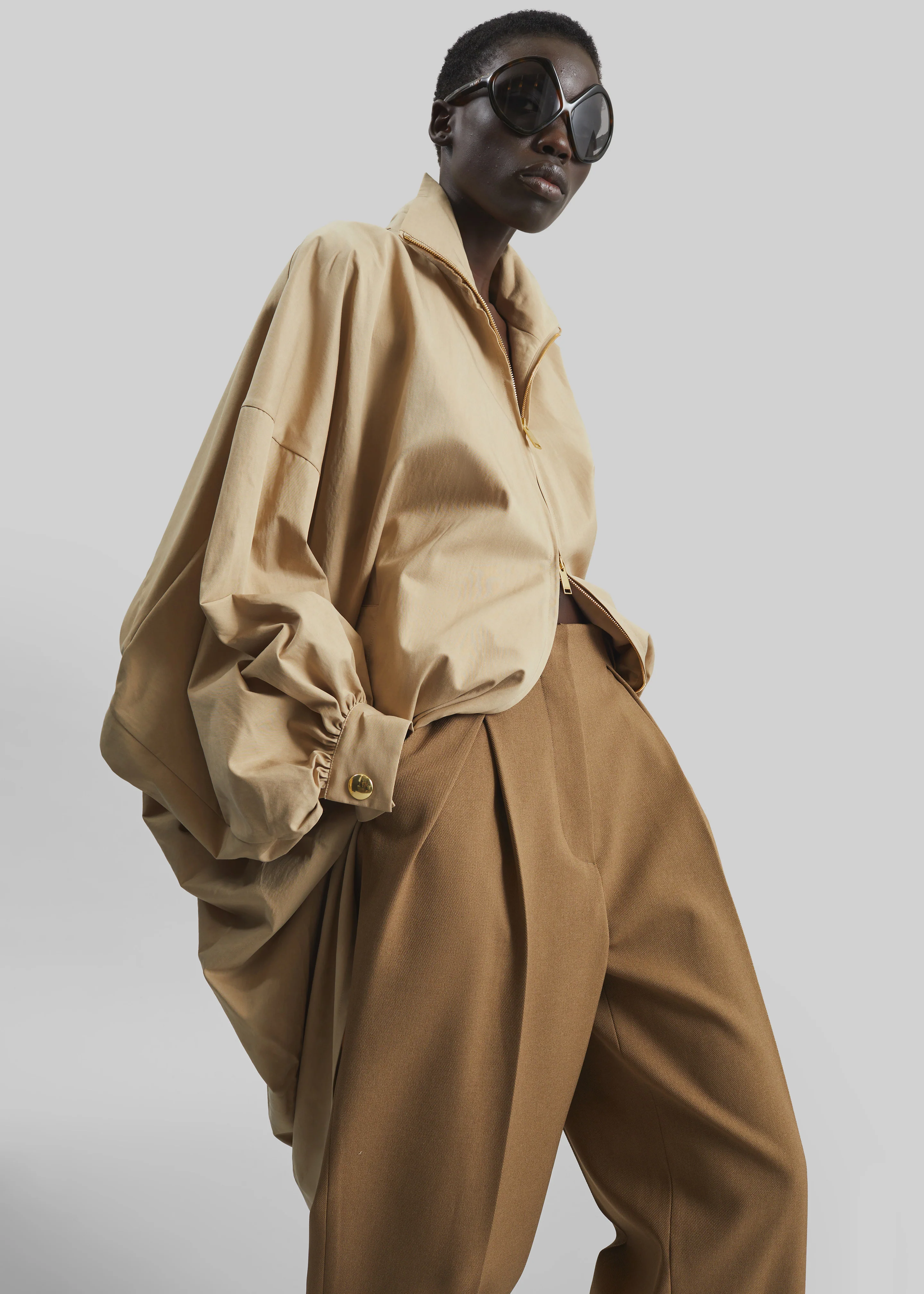 Darkpark Norma Draped Sleeves Bomber Jacket - Beige - Image 6
