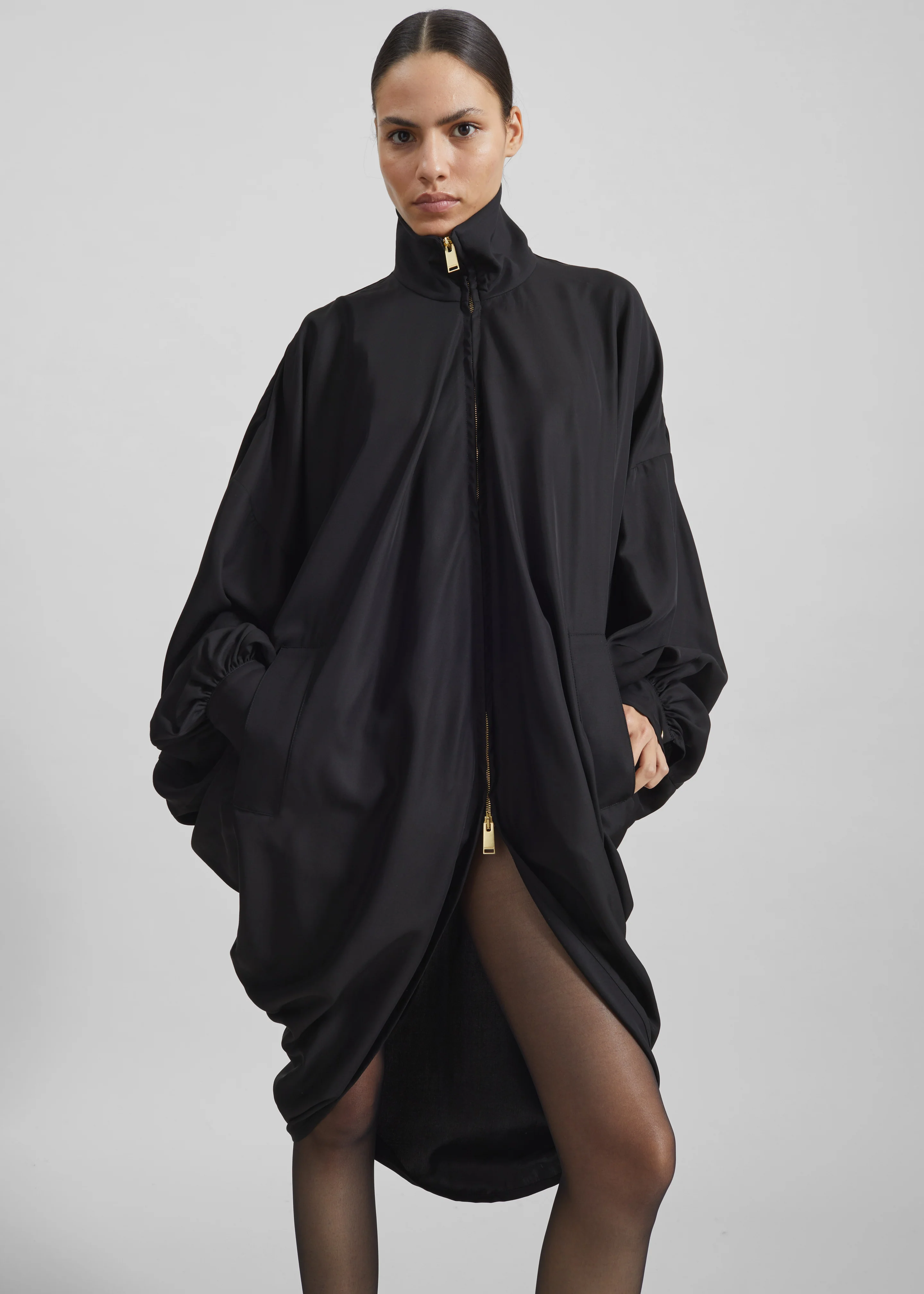 Darkpark Norma Draped Sleeves Bomber Jacket - Black