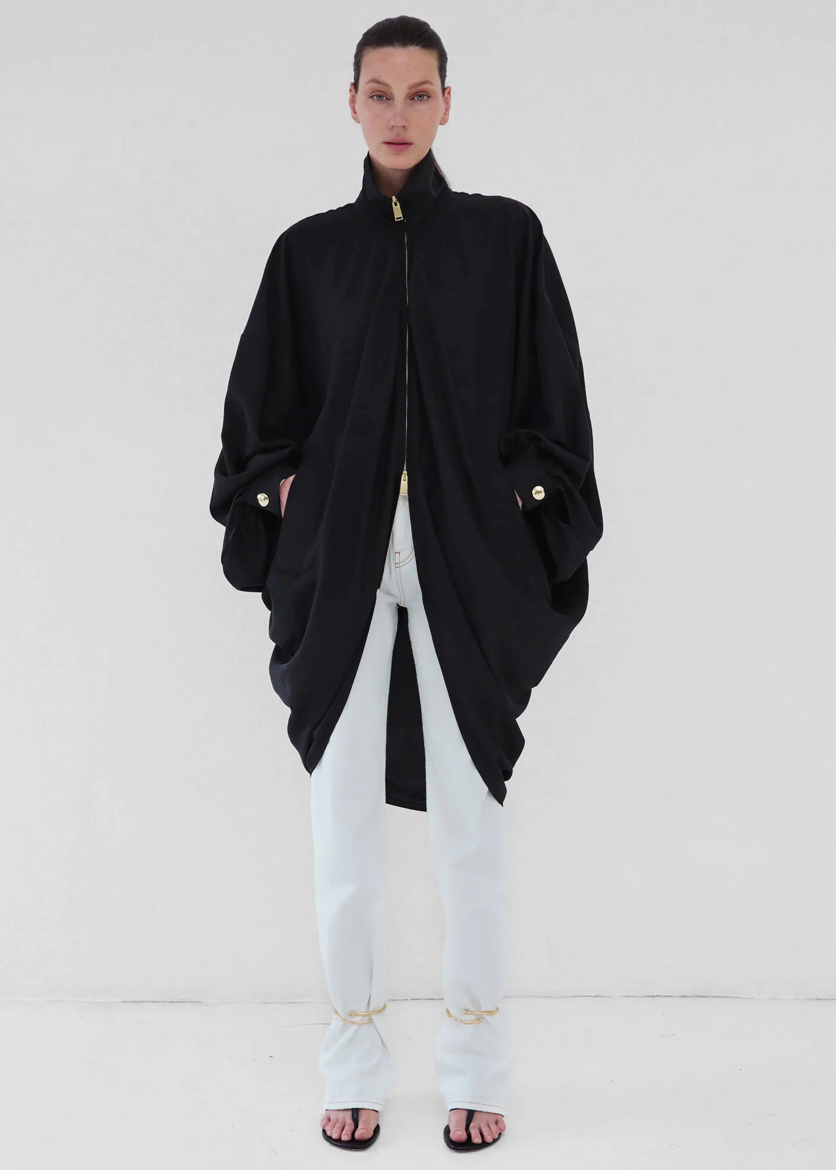 Darkpark Norma Draped Sleeves Bomber Jacket - Black - Image 2