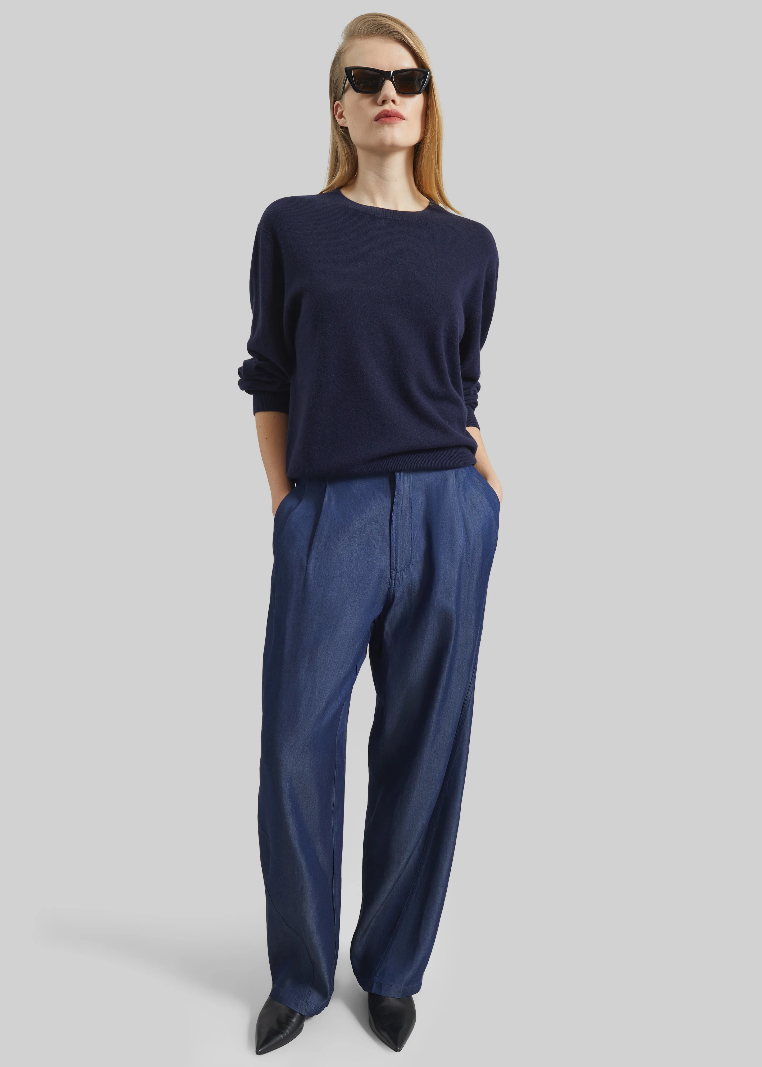 Darkpark Phebe Light Chambray Wide-Leg Pants - Blue Denim - Image 3