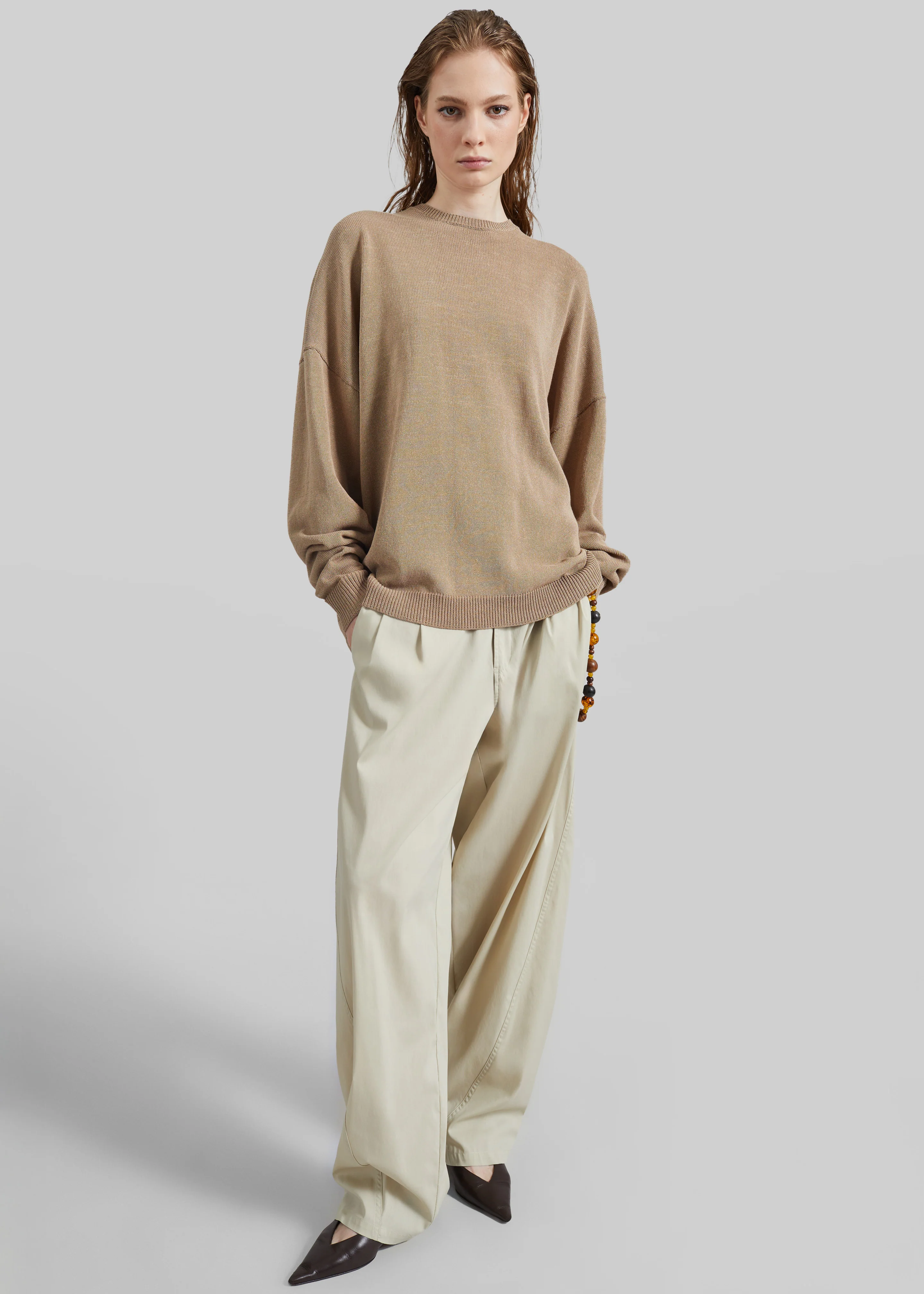 Darkpark Phebe Light Cotton Popeline Wide-Leg Pants - Beige - Image 5