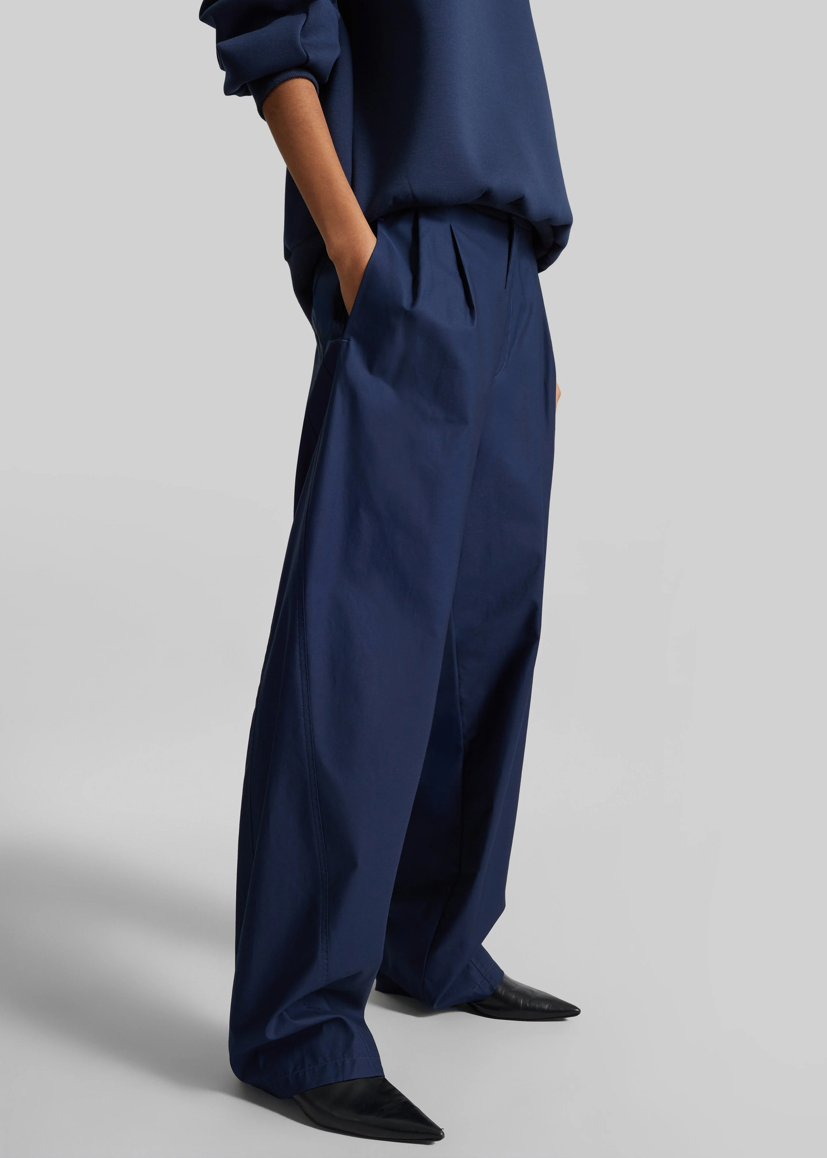 Darkpark Phebe Light Cotton Popeline Wide-Leg Pants - Blue Navy - Image 2