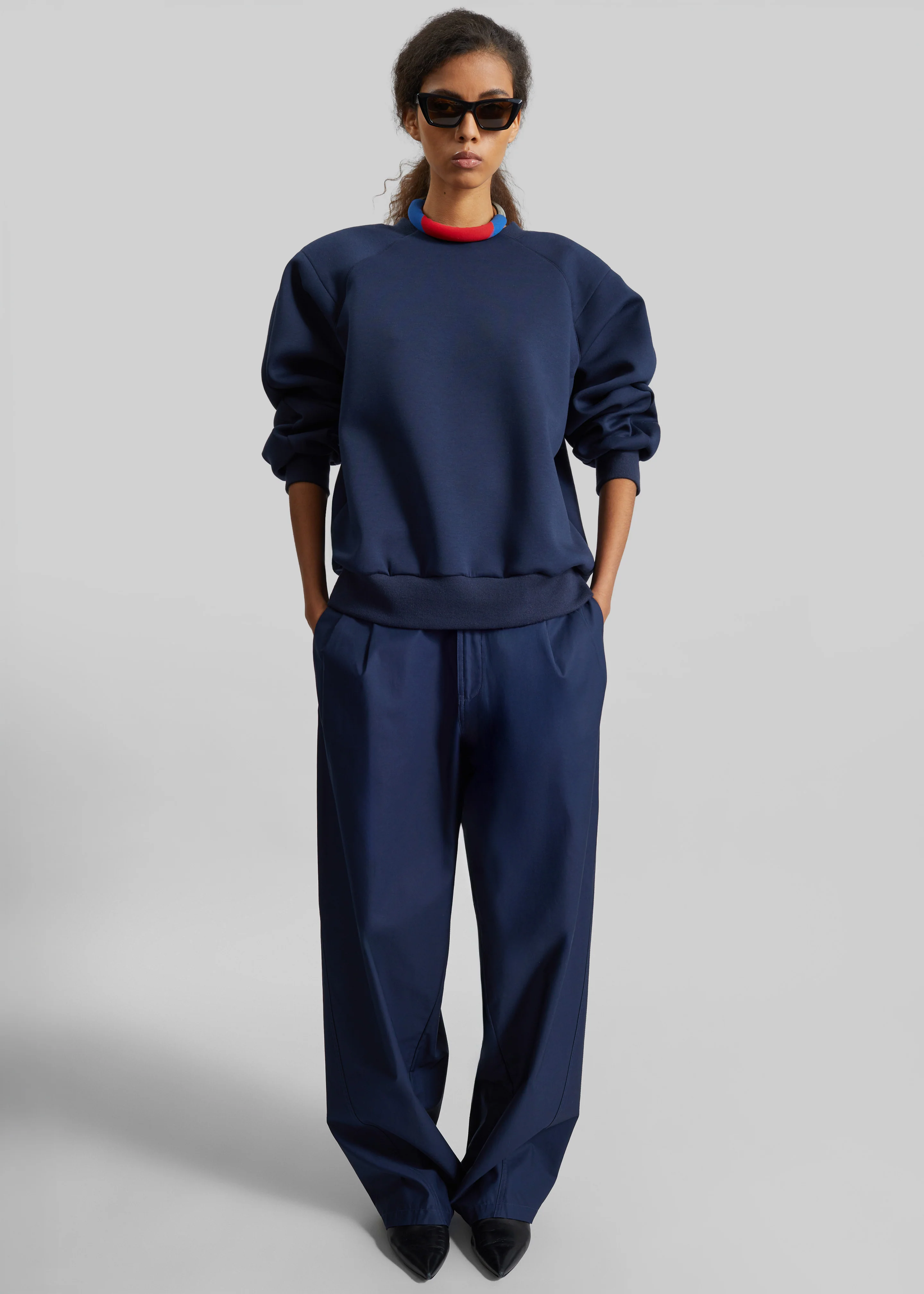 Darkpark Phebe Light Cotton Popeline Wide-Leg Pants - Blue Navy - Image 4
