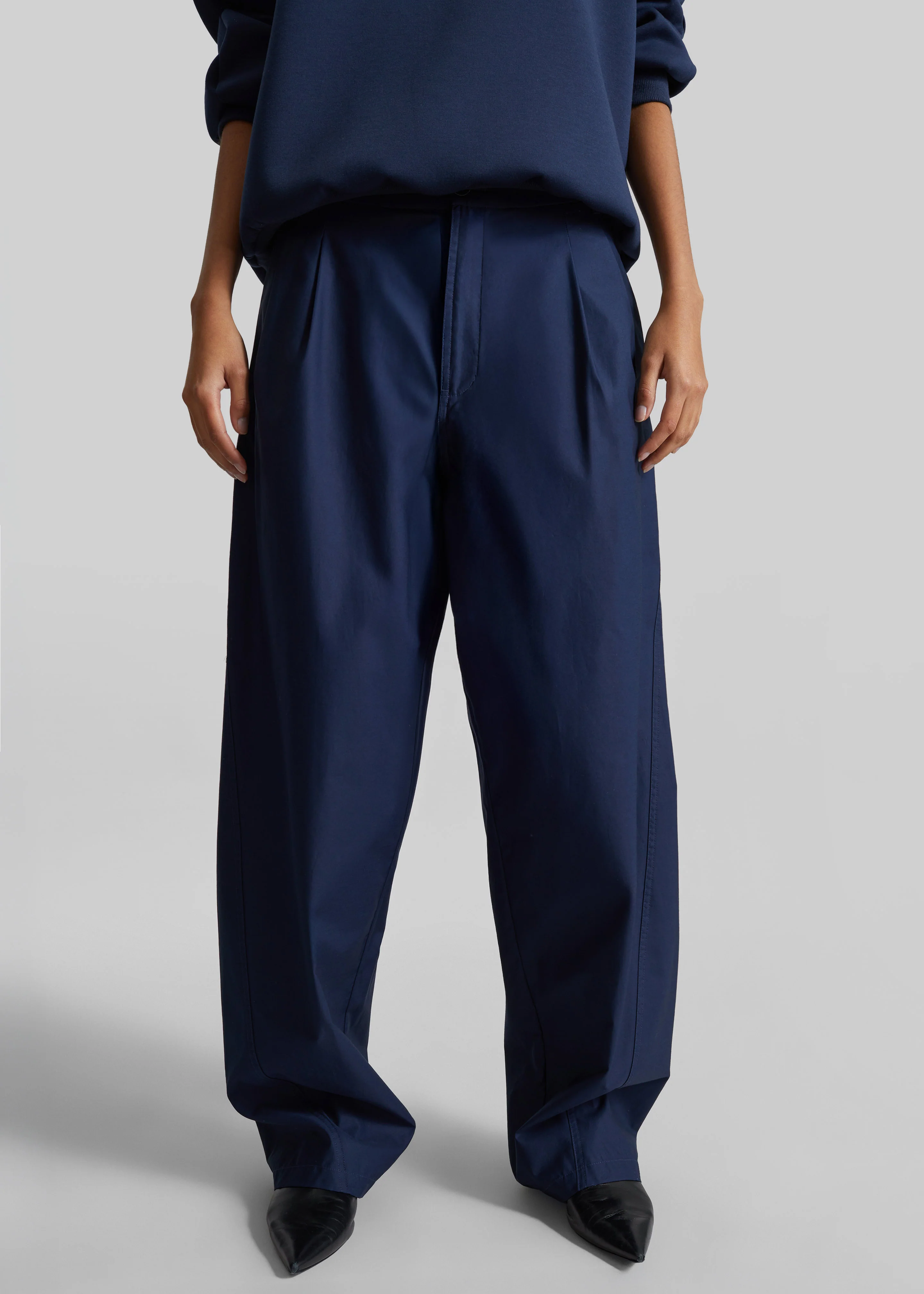 Darkpark Phebe Light Cotton Popeline Wide-Leg Pants - Blue Navy - Image 5