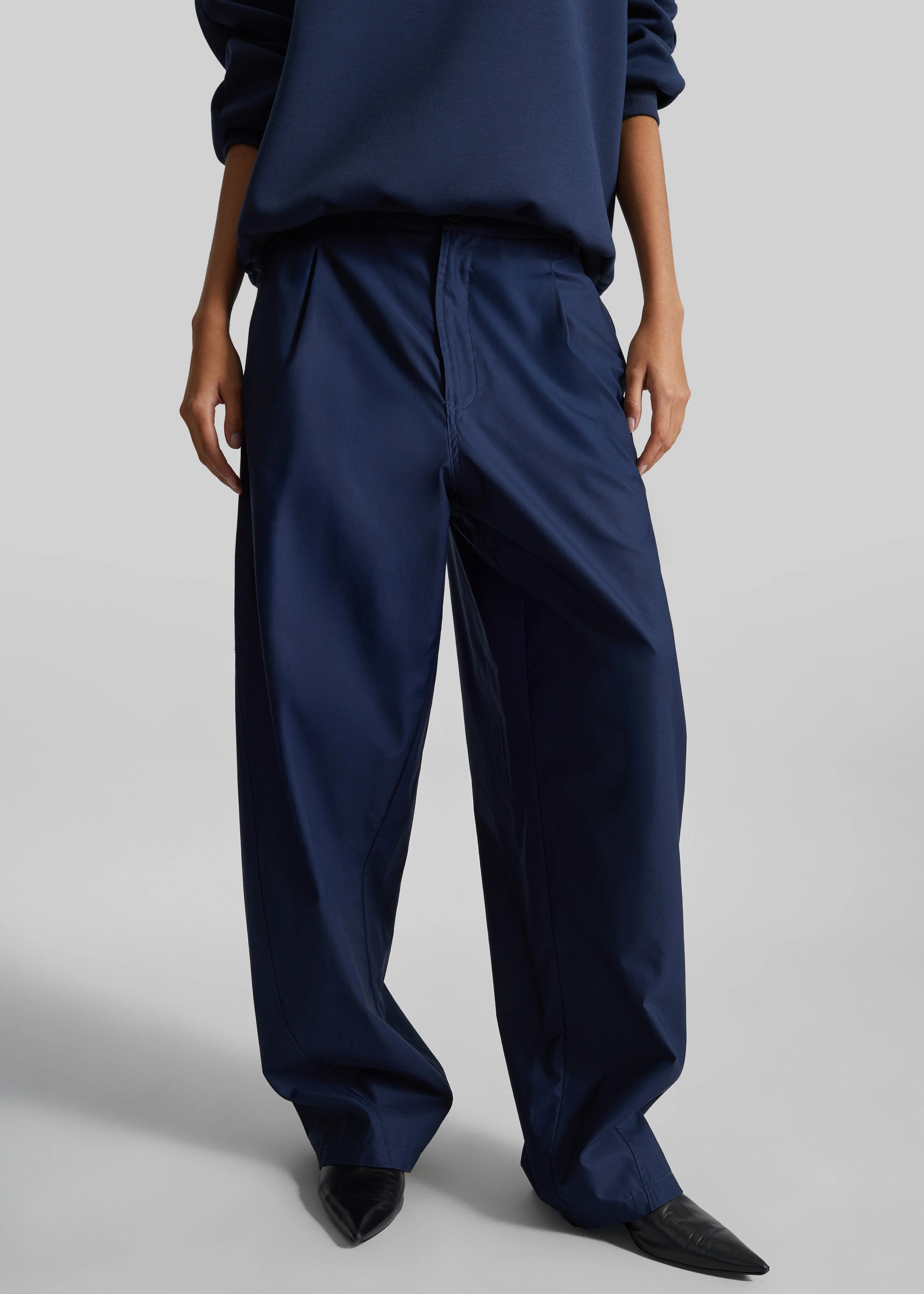 Darkpark Phebe Light Cotton Popeline Wide-Leg Pants - Blue Navy - Image 6
