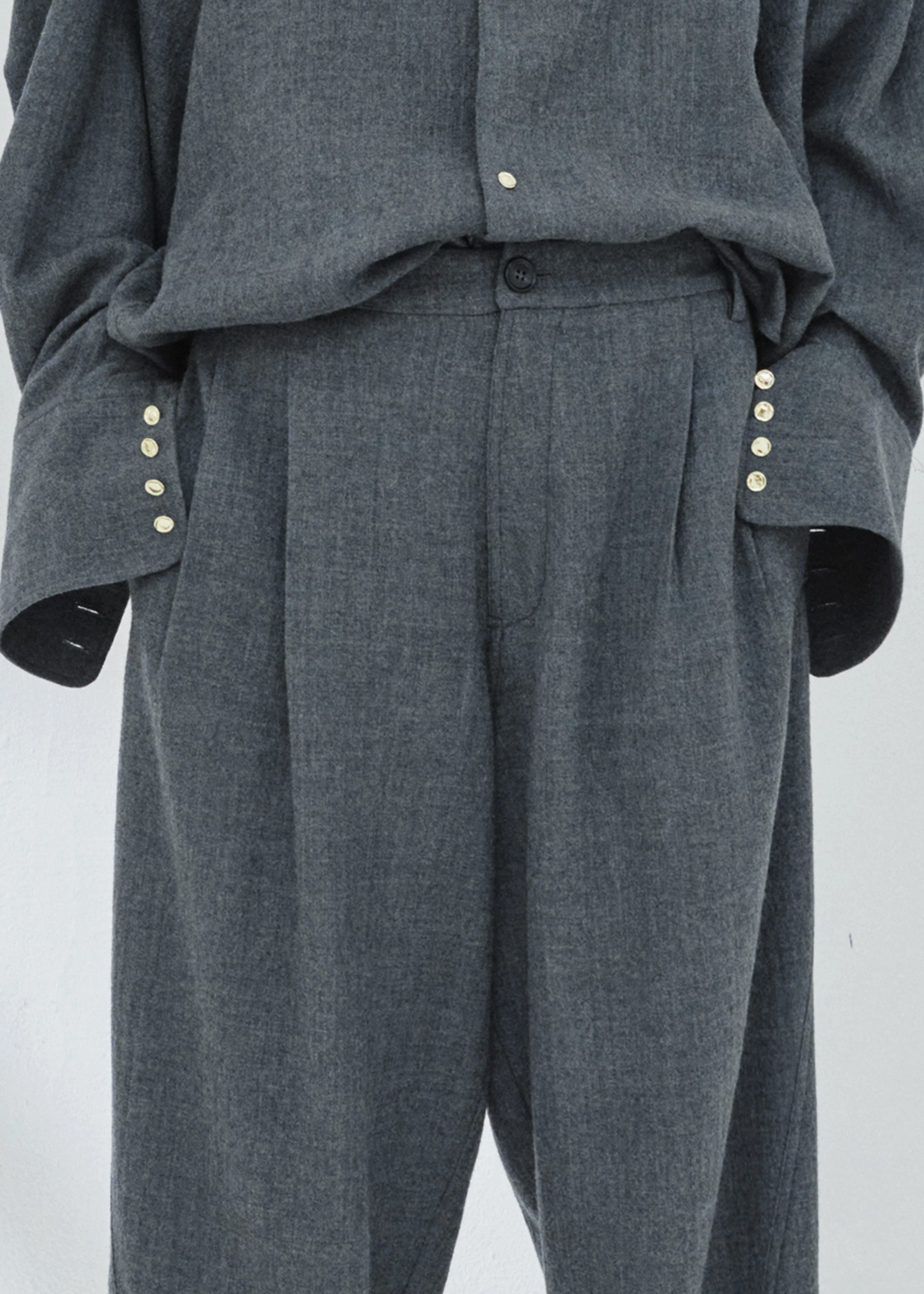 Darkpark Phebe Wide-Leg Japanese Light Wool Pants - Grey Melange - Image 3