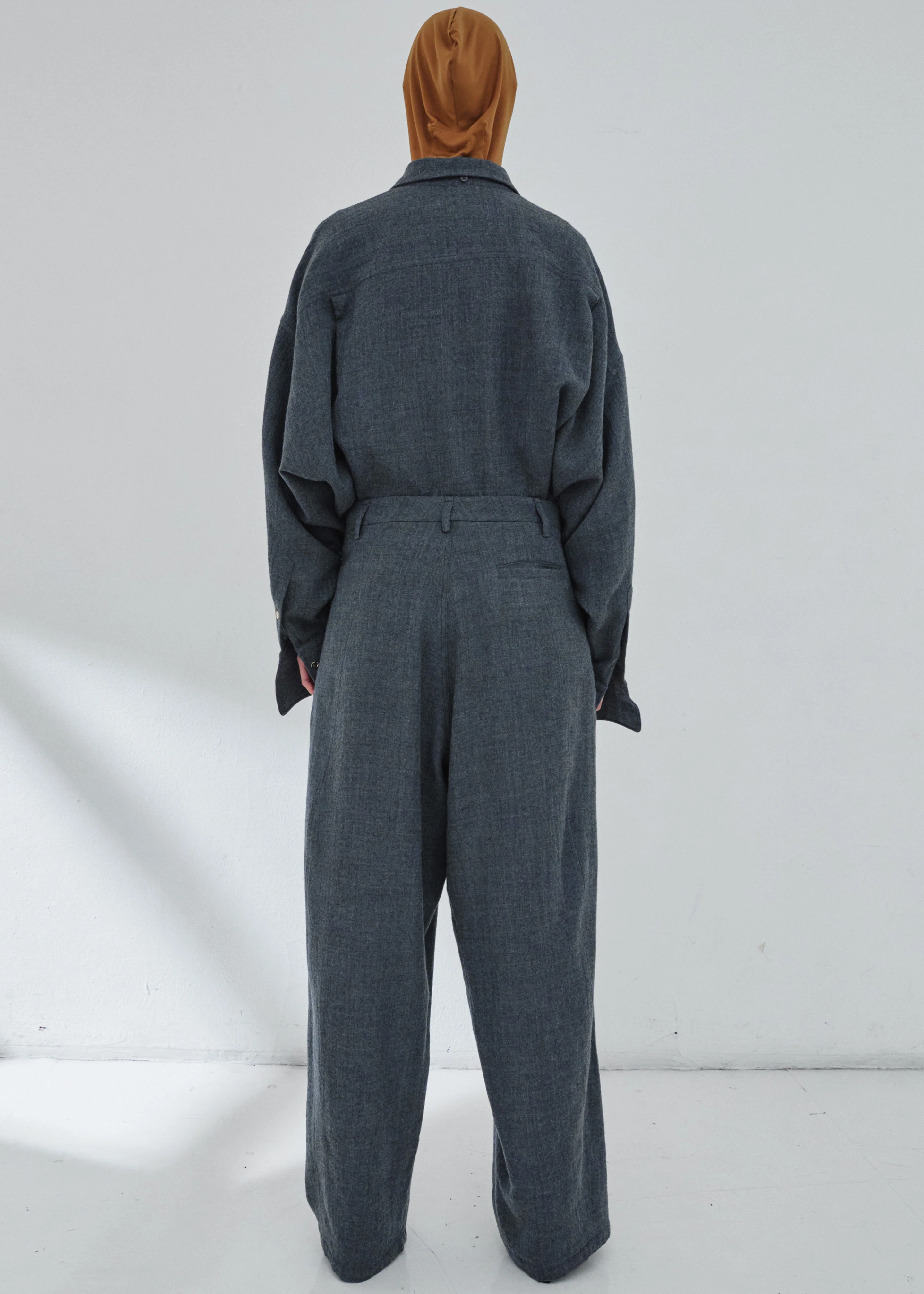 Darkpark Phebe Wide-Leg Japanese Light Wool Pants - Grey Melange - Image 5