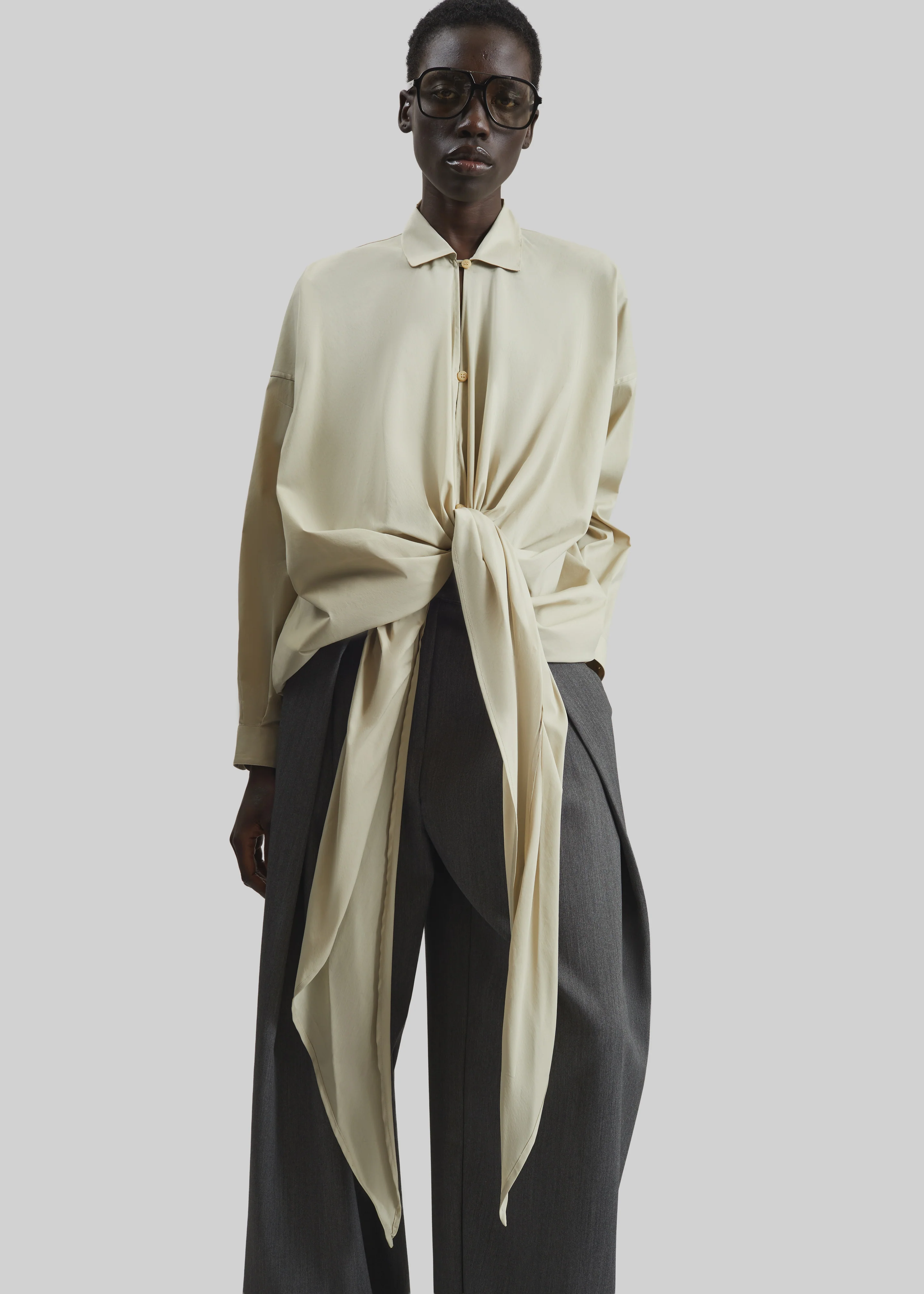 Darkpark Romy Light Cotton Popeline Drap Shirt - Beige - Image 2