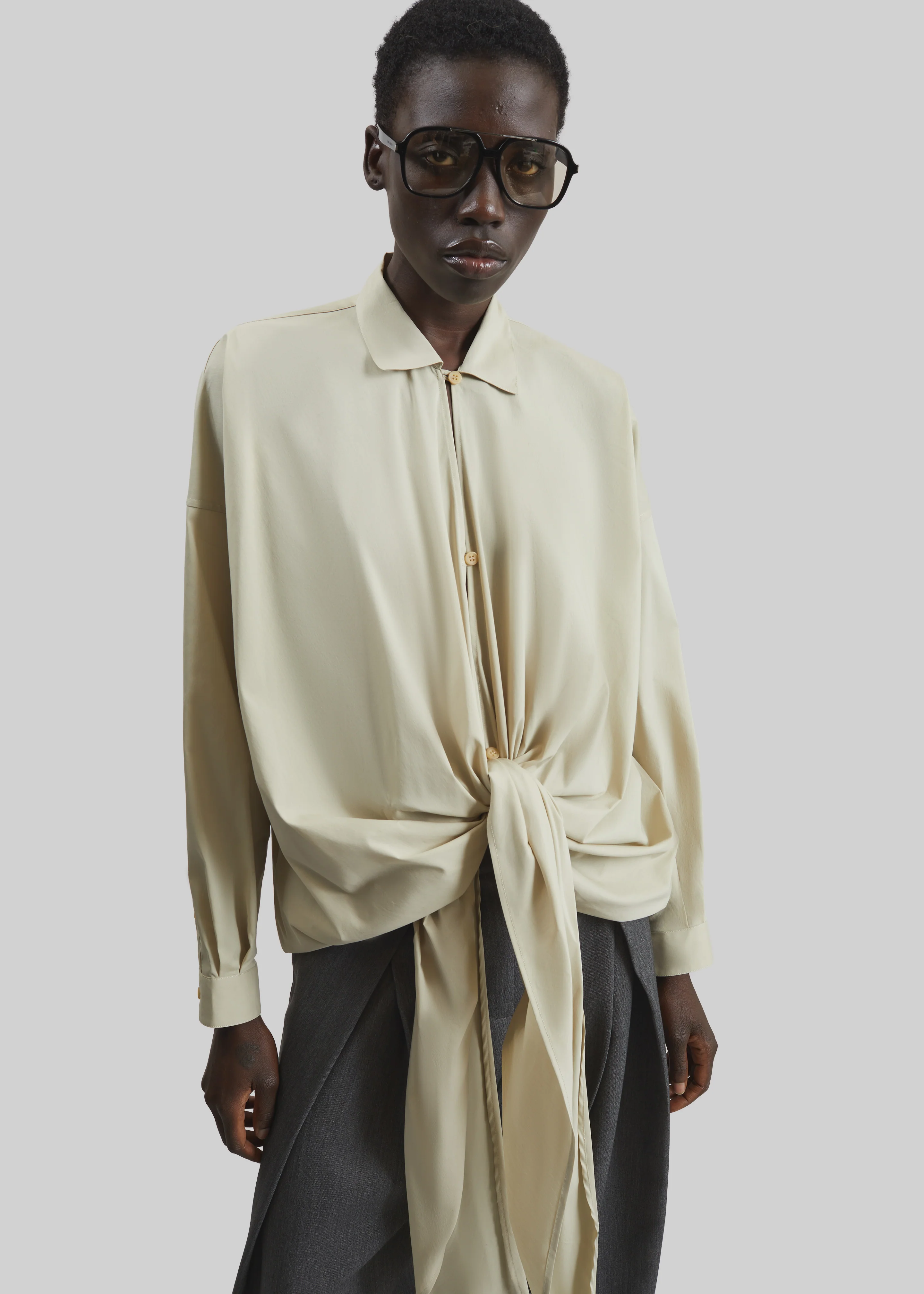 Darkpark Romy Light Cotton Popeline Drap Shirt - Beige - Image 4