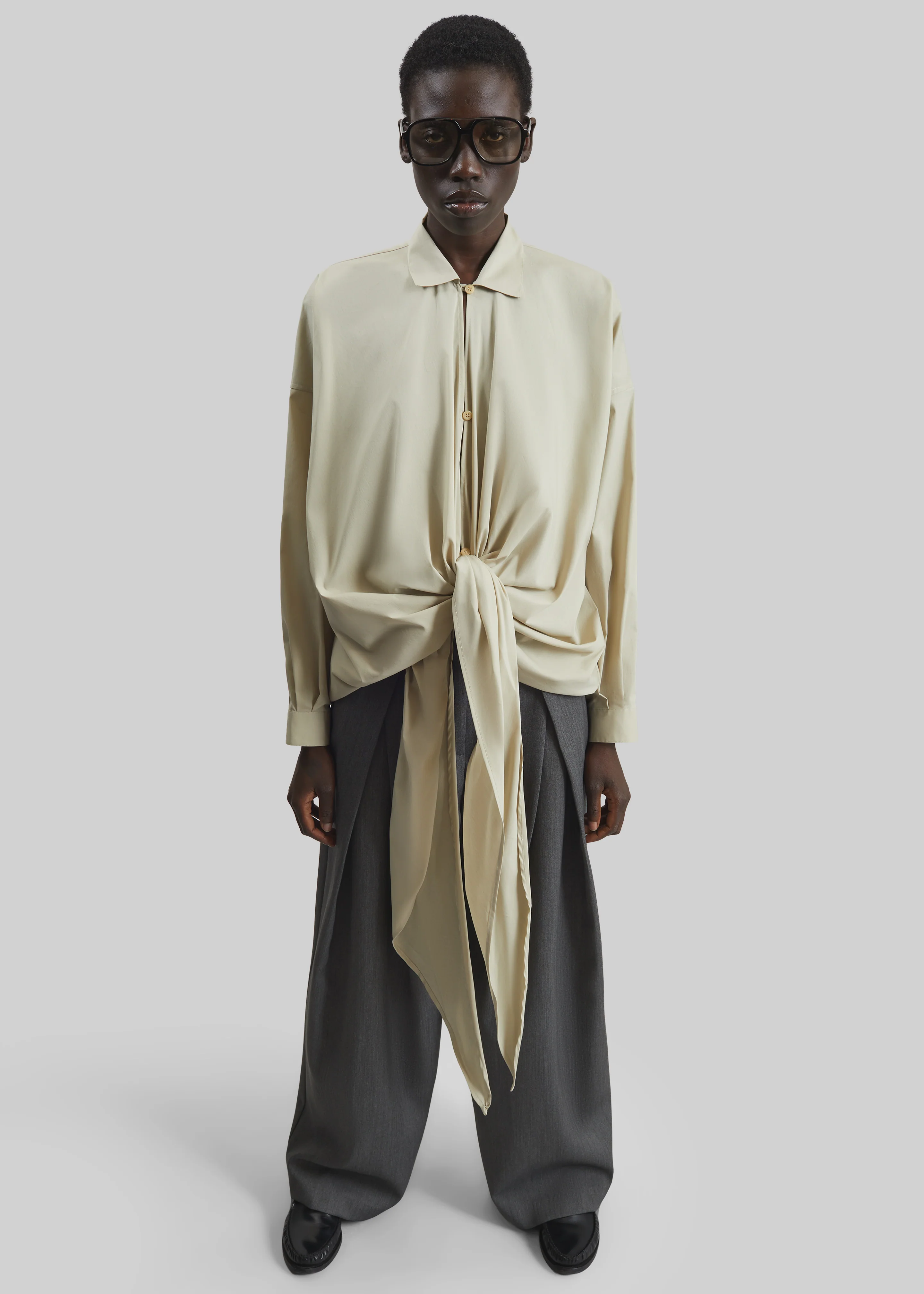 Darkpark Romy Light Cotton Popeline Drap Shirt - Beige - Image 6