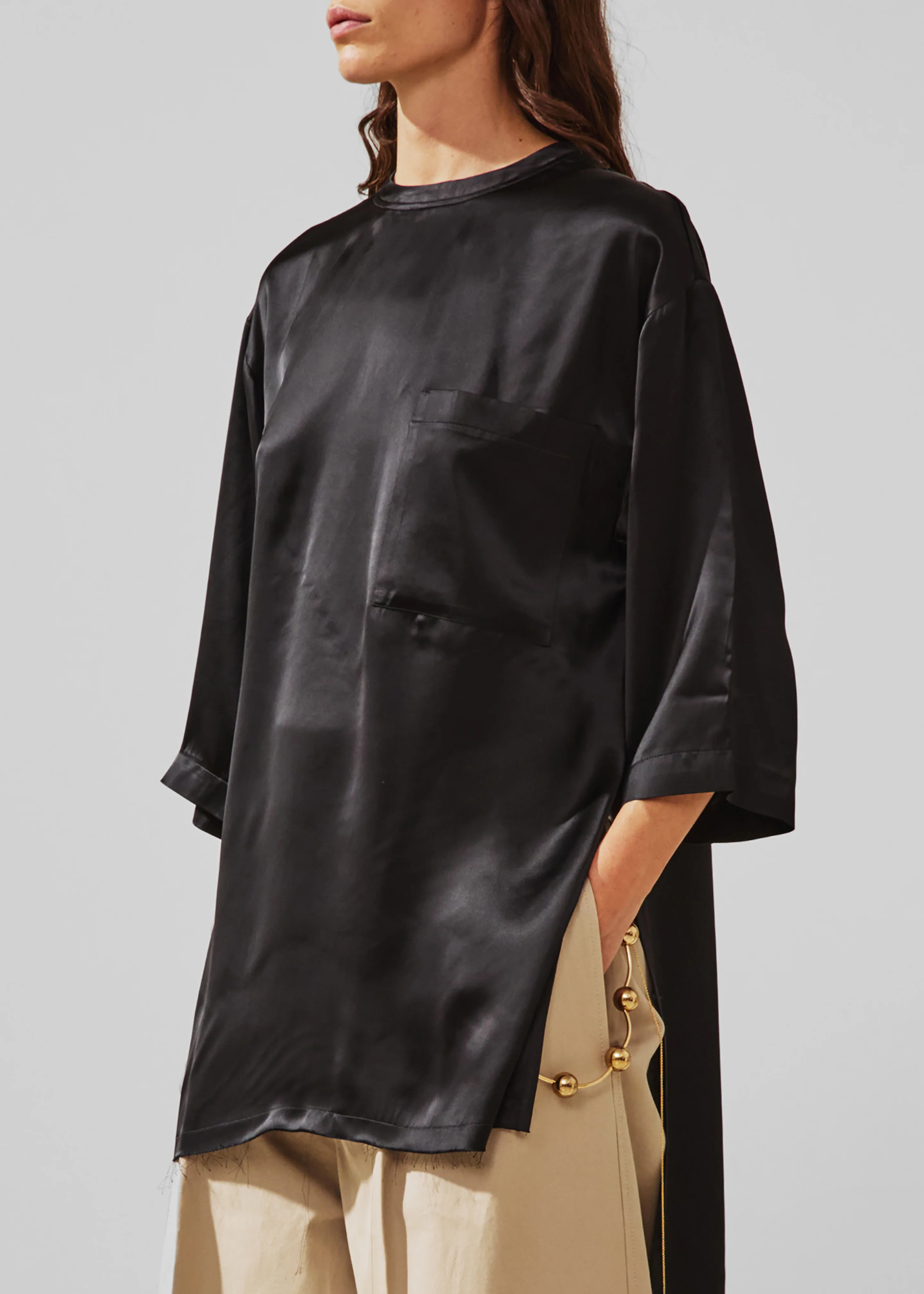 Darkpark Tara Satin Asymmetric Shirt - Black - Image 3