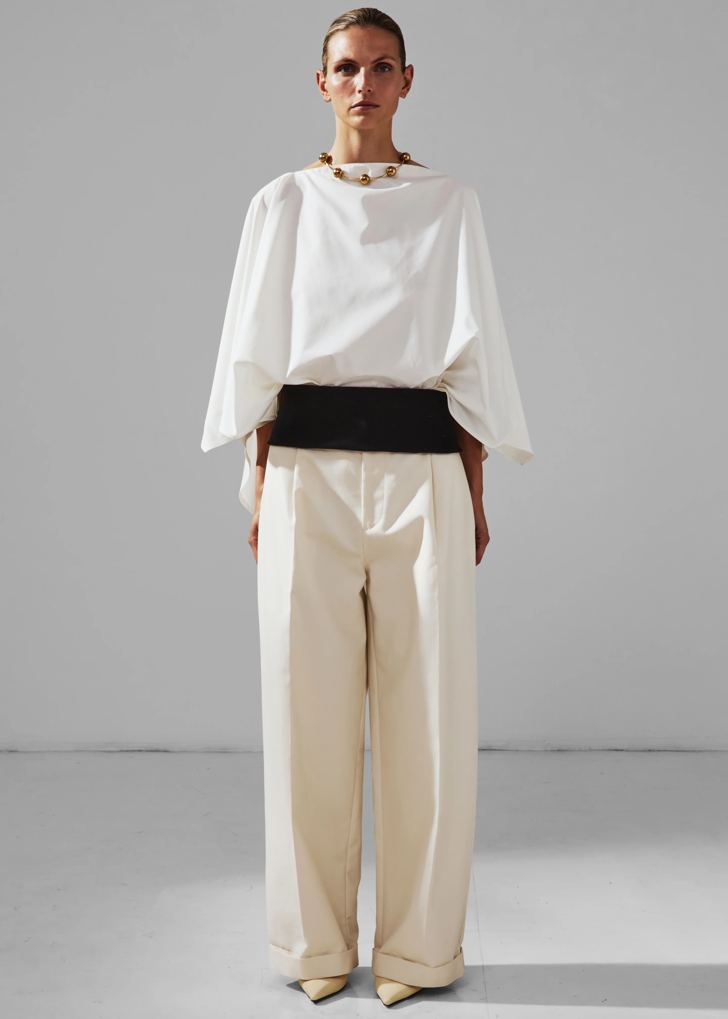 Darkpark Wendy Elastic Waist Wide-Leg Trousers - White - Image 3