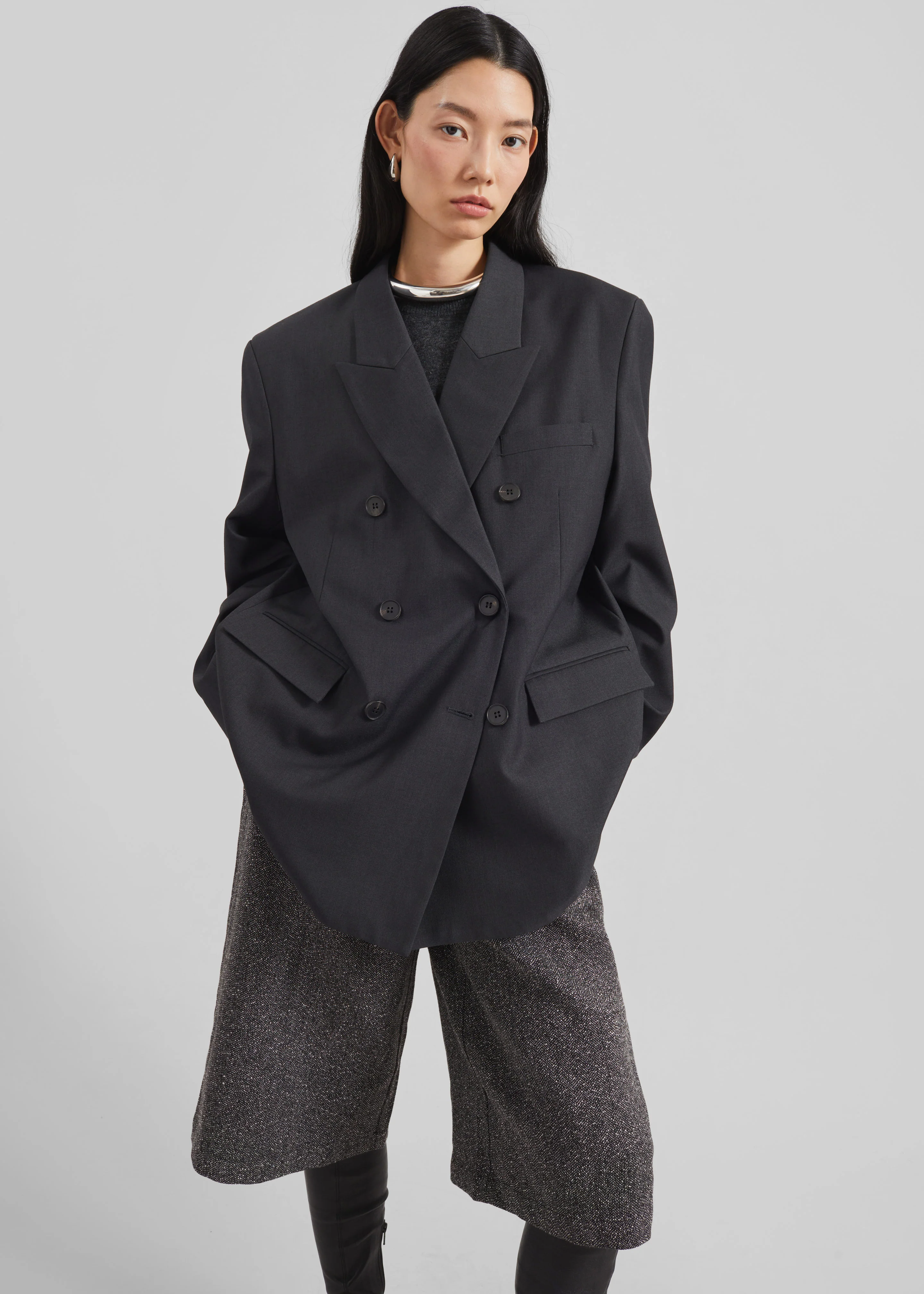 Daroca Double-Breasted Blazer - Charcoal - Image 2