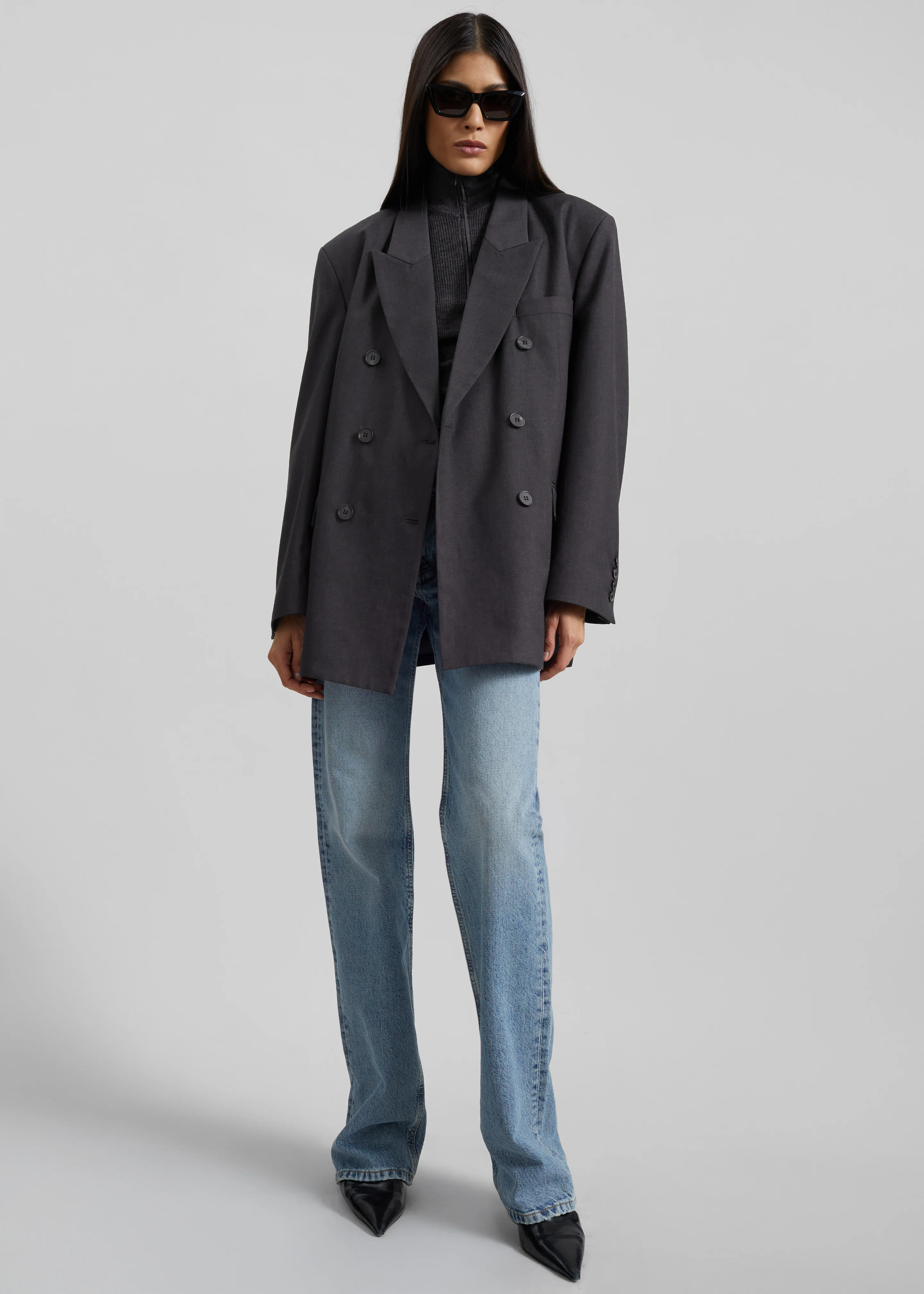 Daroca Double-Breasted Blazer - Charcoal - Image 4