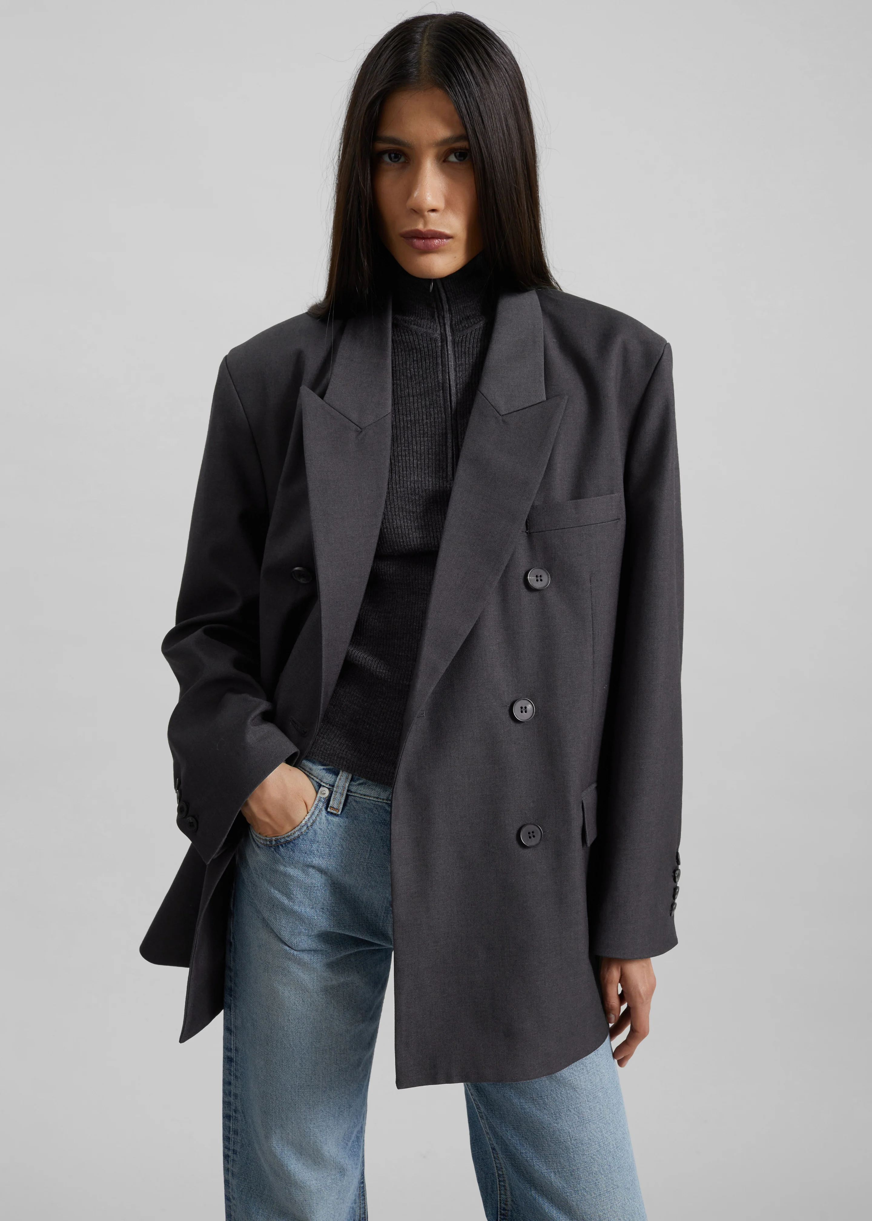 Daroca Double-Breasted Blazer - Charcoal - Image 7