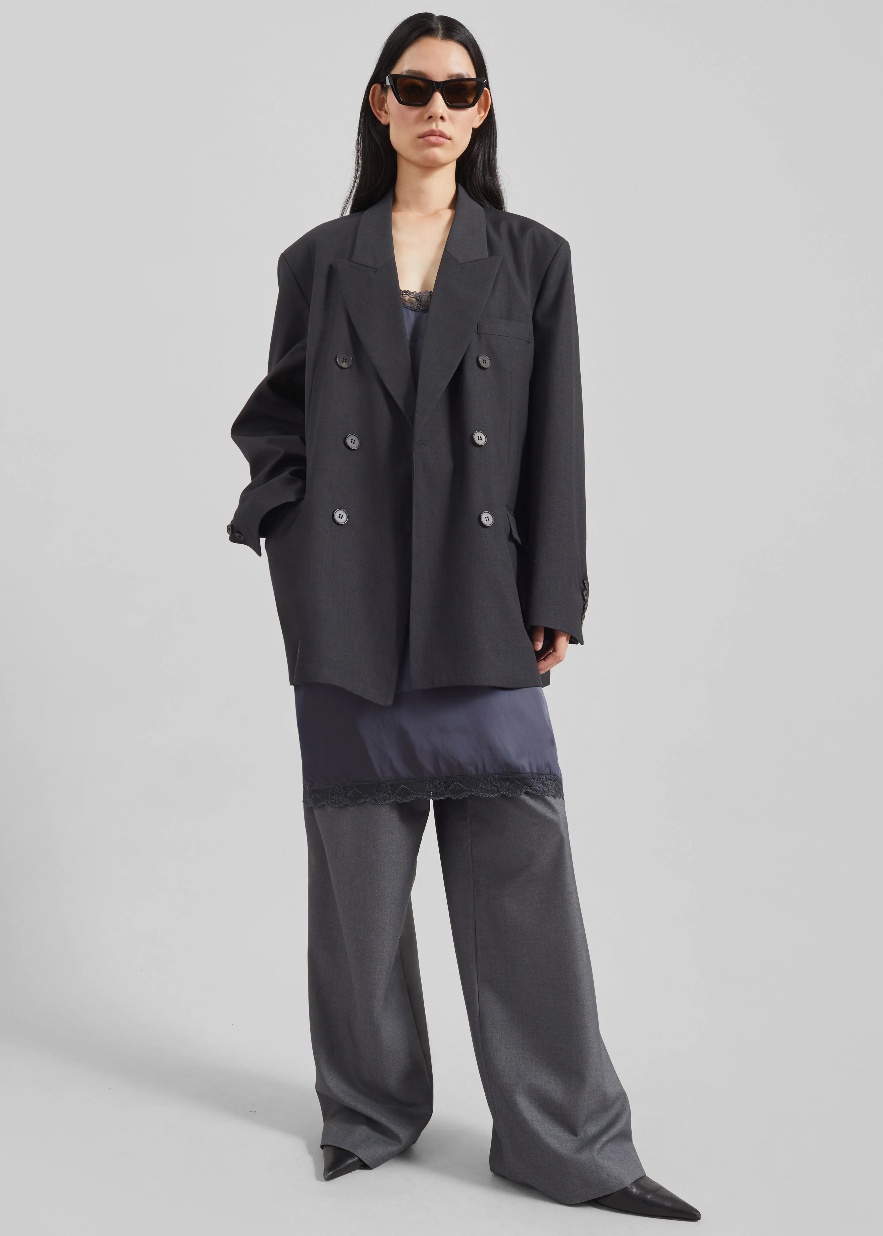 Daroca Double-Breasted Blazer - Charcoal - Image 8