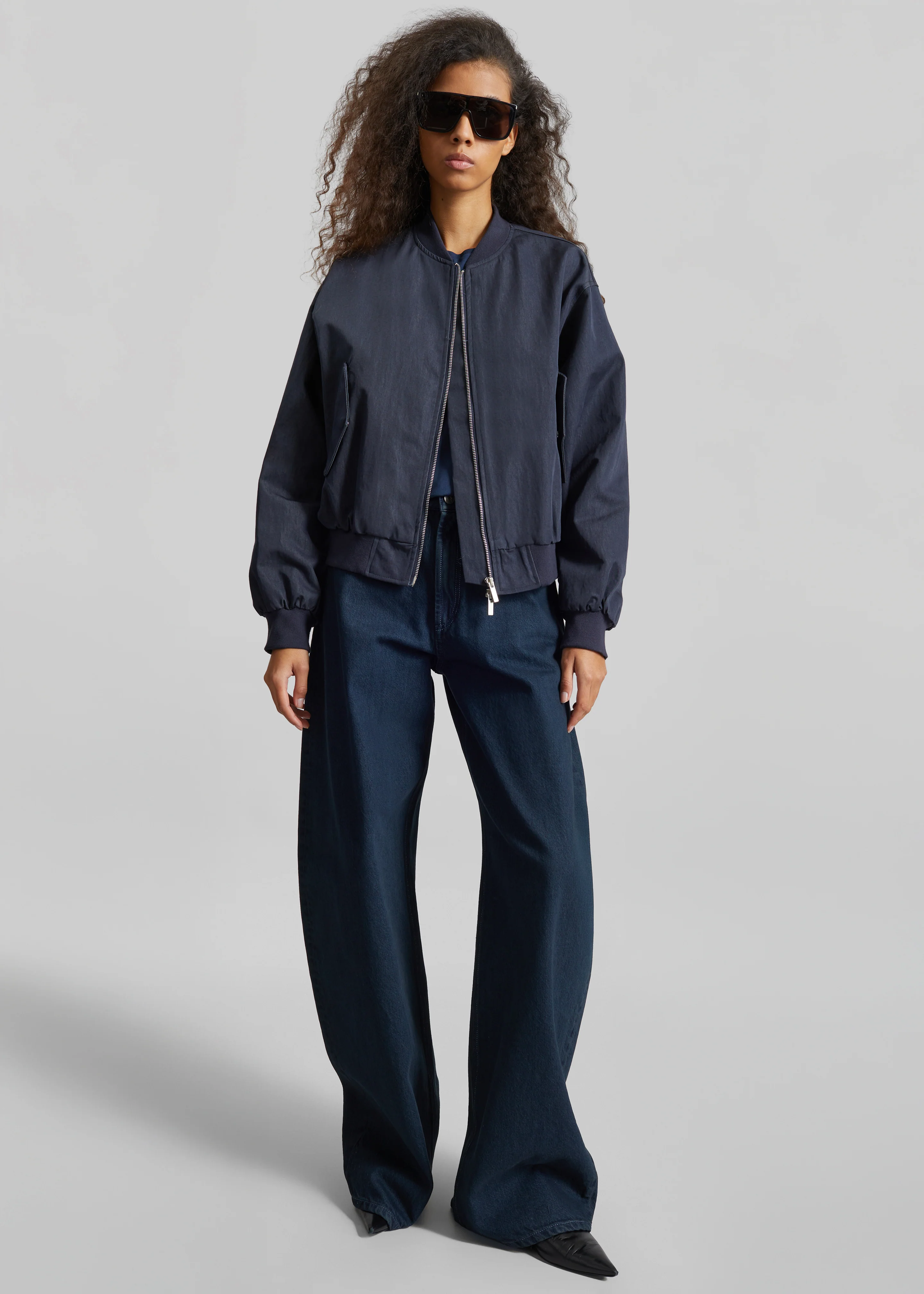 Davron Denim Effect Bomber Jacket - Dark Navy - Image 2