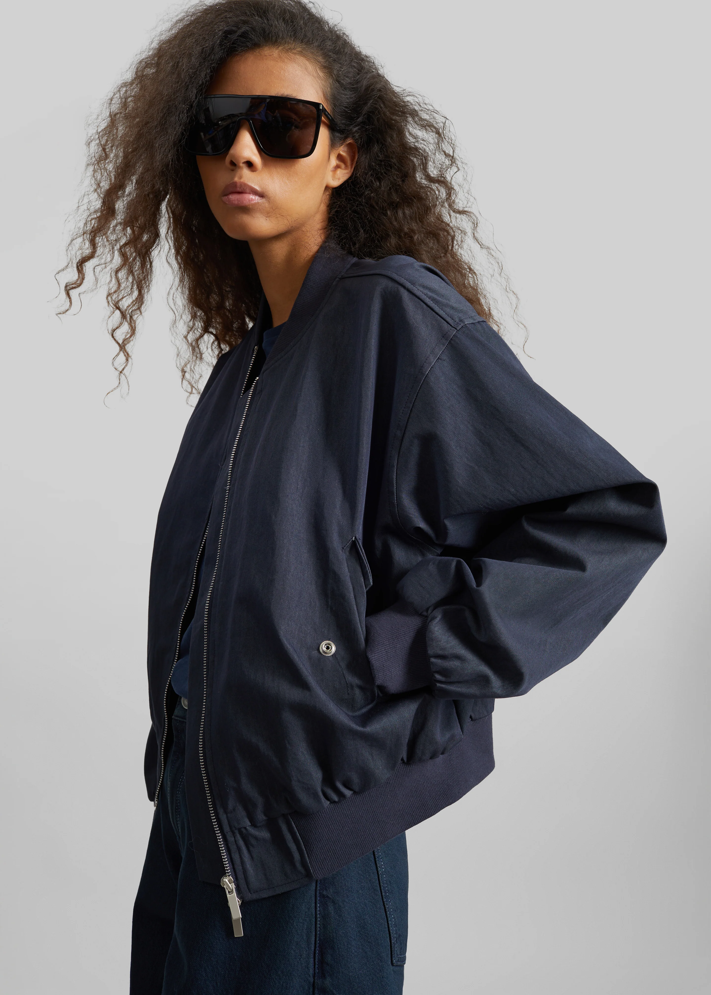 Davron Denim Effect Bomber Jacket - Dark Navy - Image 3
