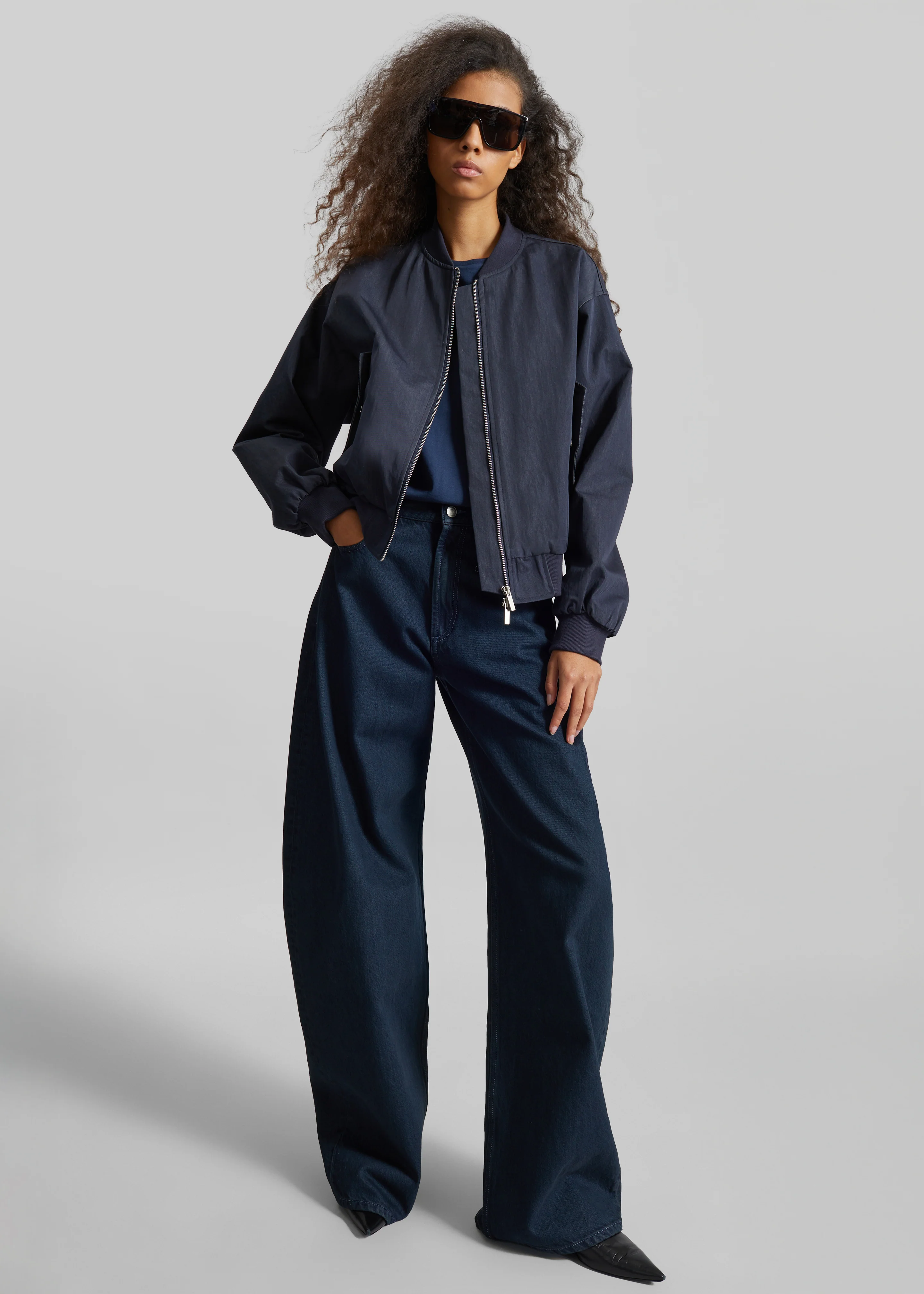 Davron Denim Effect Bomber Jacket - Dark Navy - Image 6