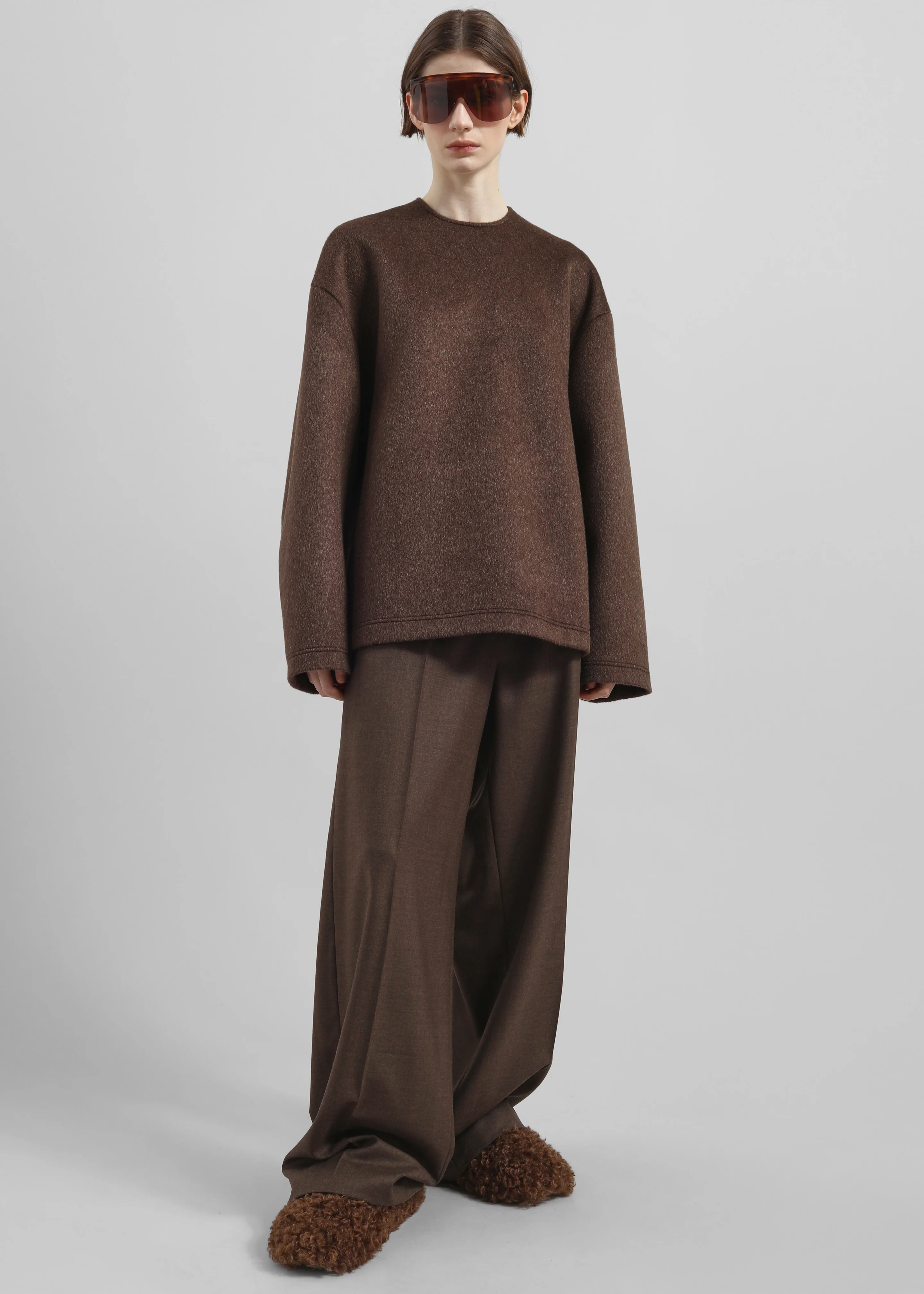 Delancey Long Sleeve Wool Top - Brown Melange - Image 2