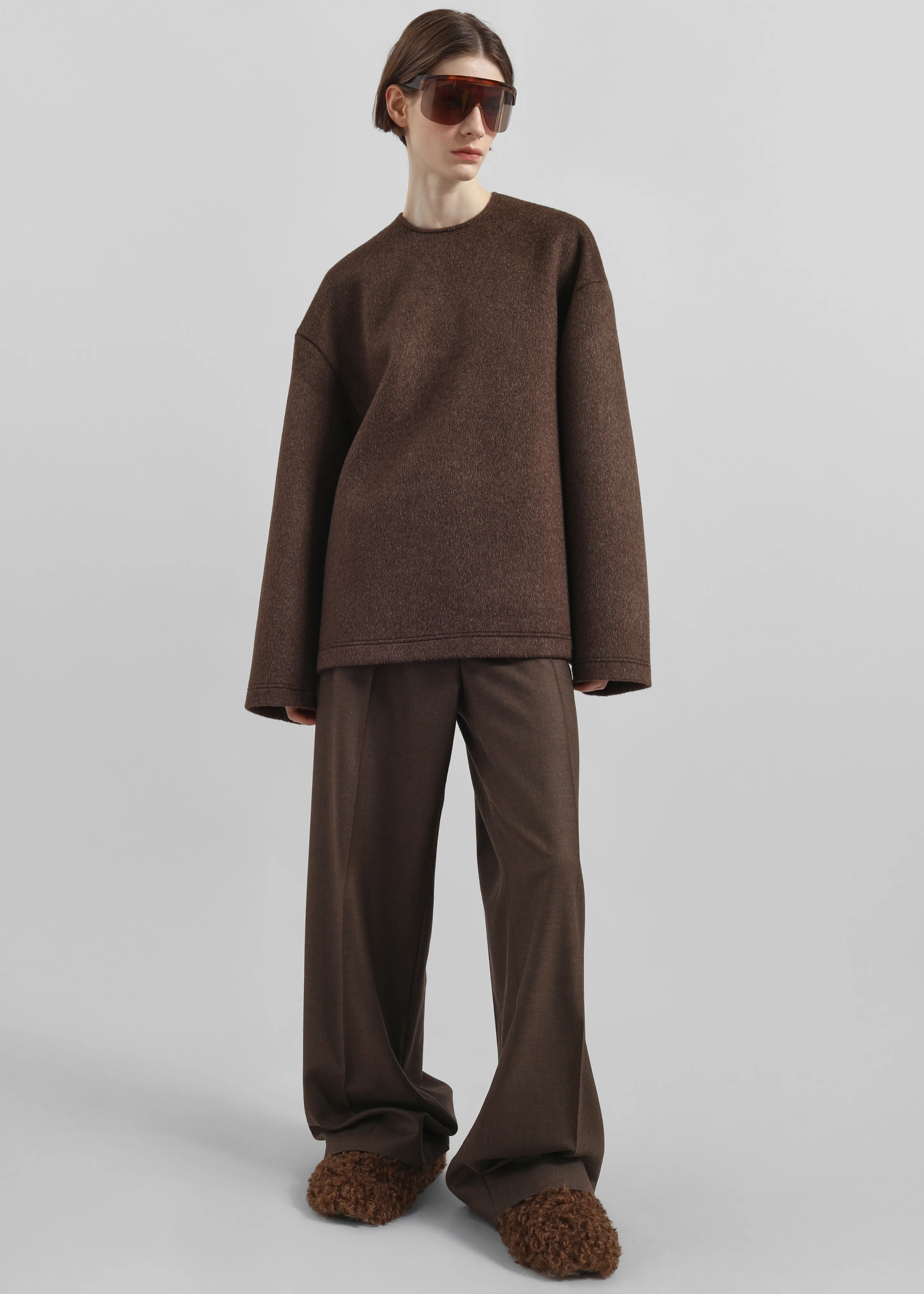 Delancey Long Sleeve Wool Top - Brown Melange - Image 4
