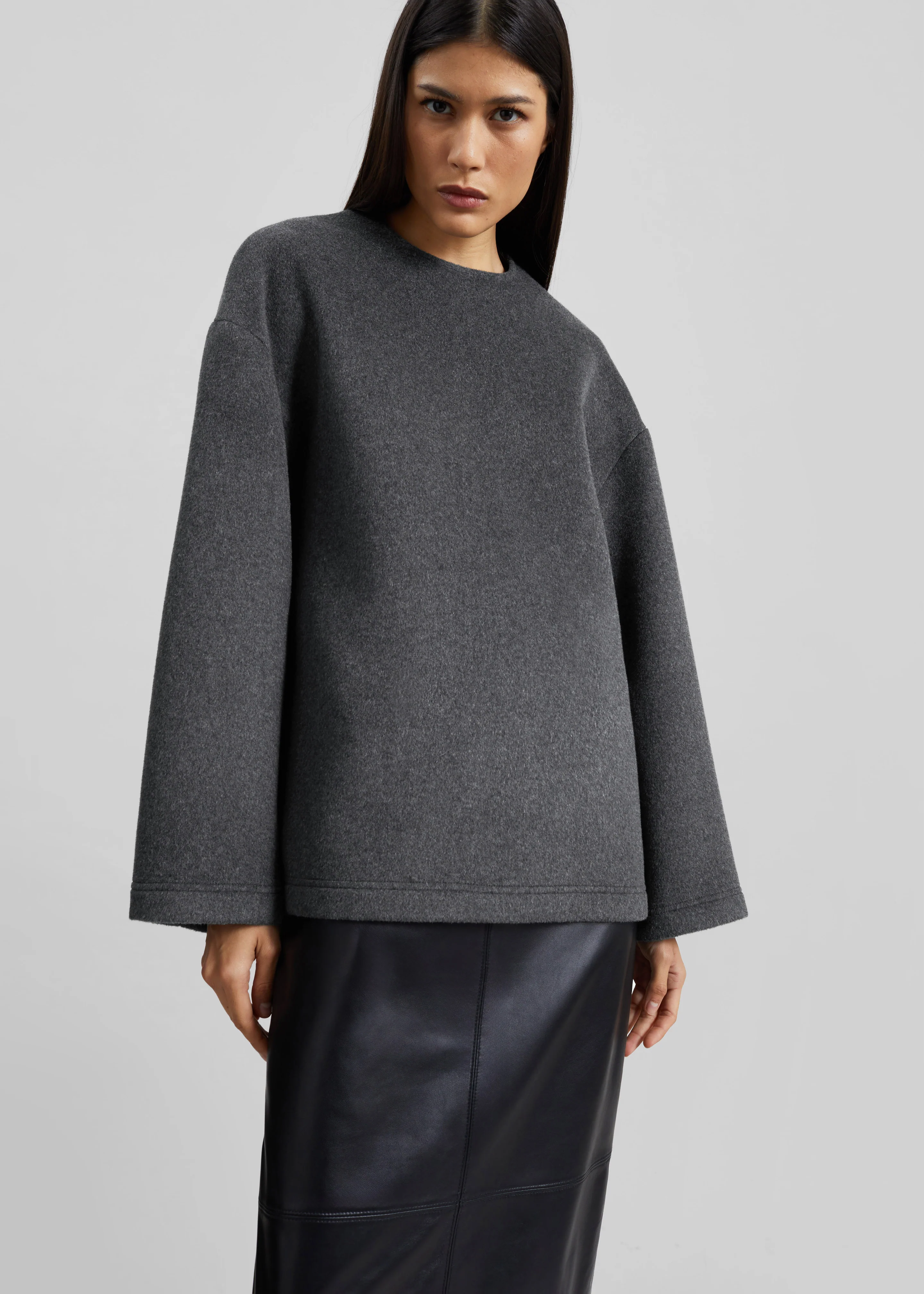 Delancey Long Sleeve Wool Top - Dark Grey Melange - Image 2