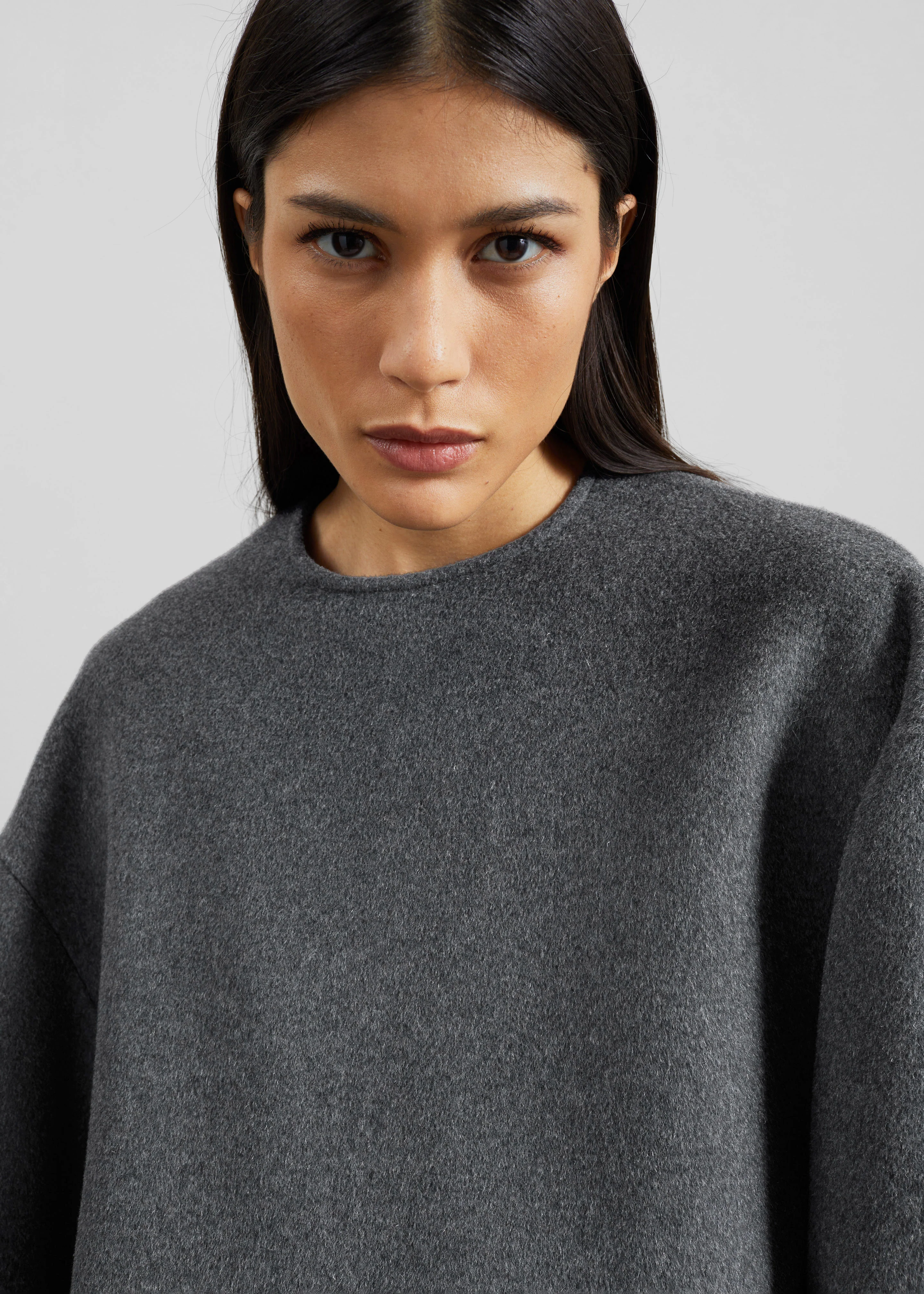 Delancey Long Sleeve Wool Top - Dark Grey Melange - Image 3