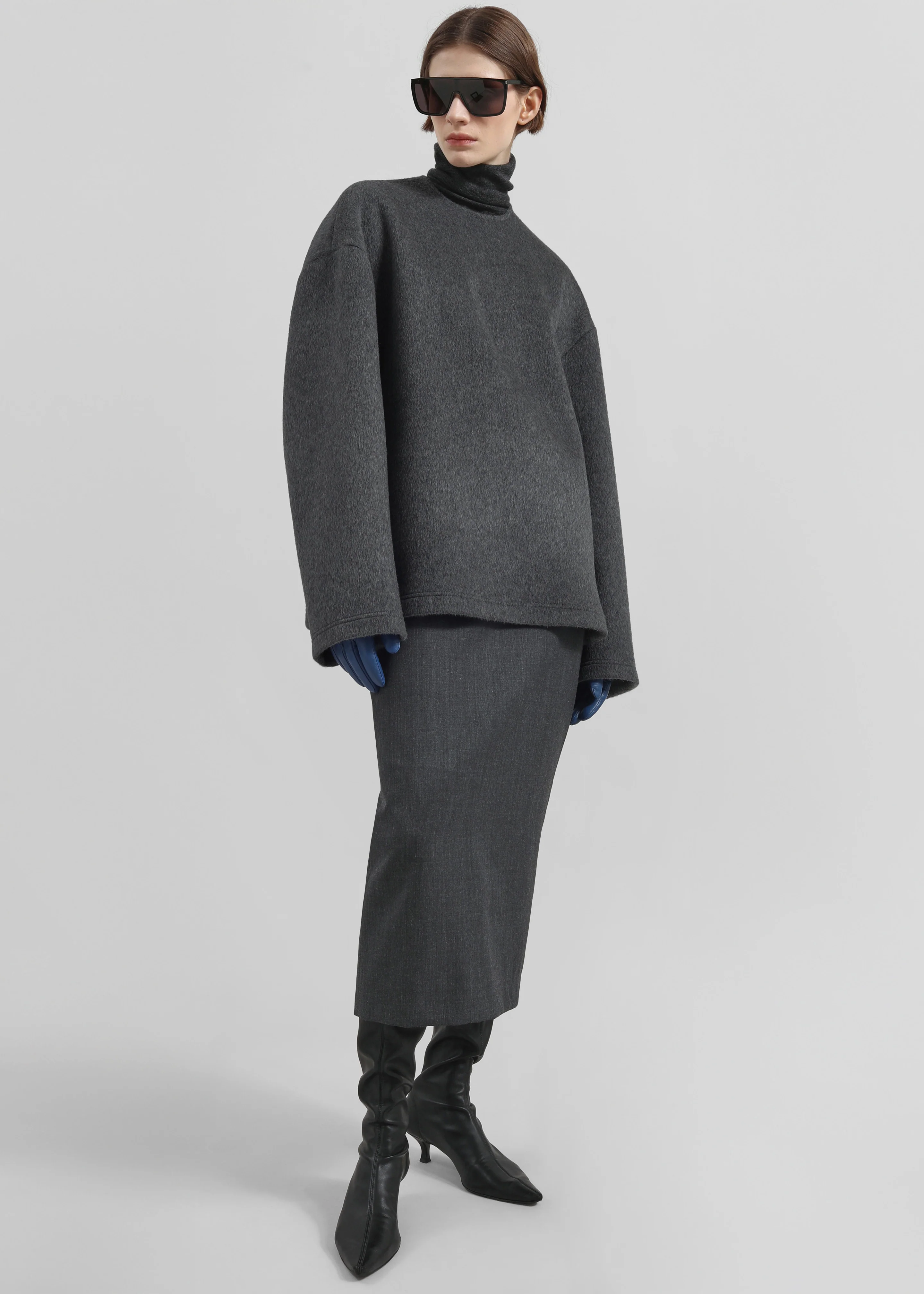 Delancey Long Sleeve Wool Top - Dark Grey Melange - Image 6