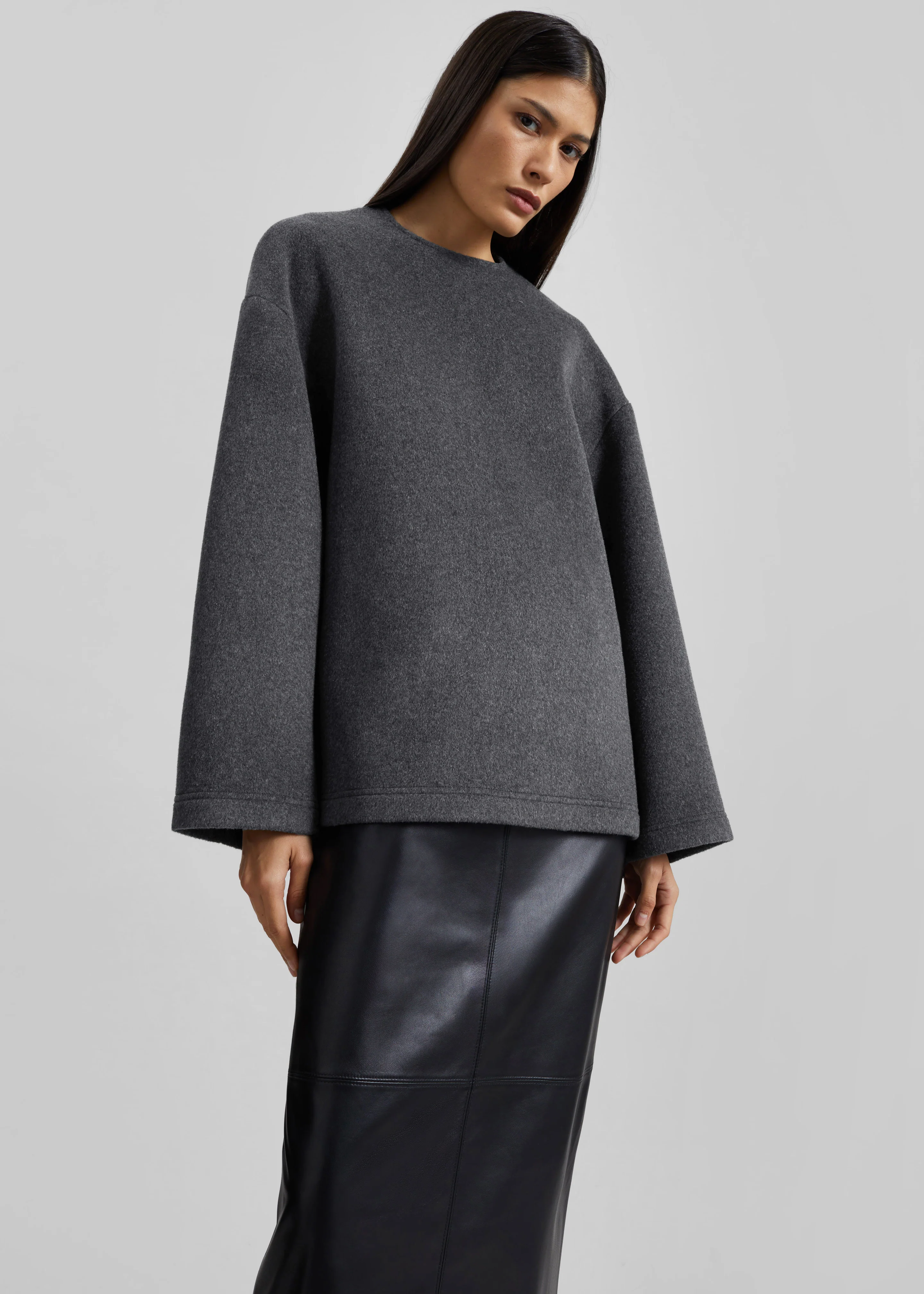 Delancey Long Sleeve Wool Top - Dark Grey Melange - Image 7