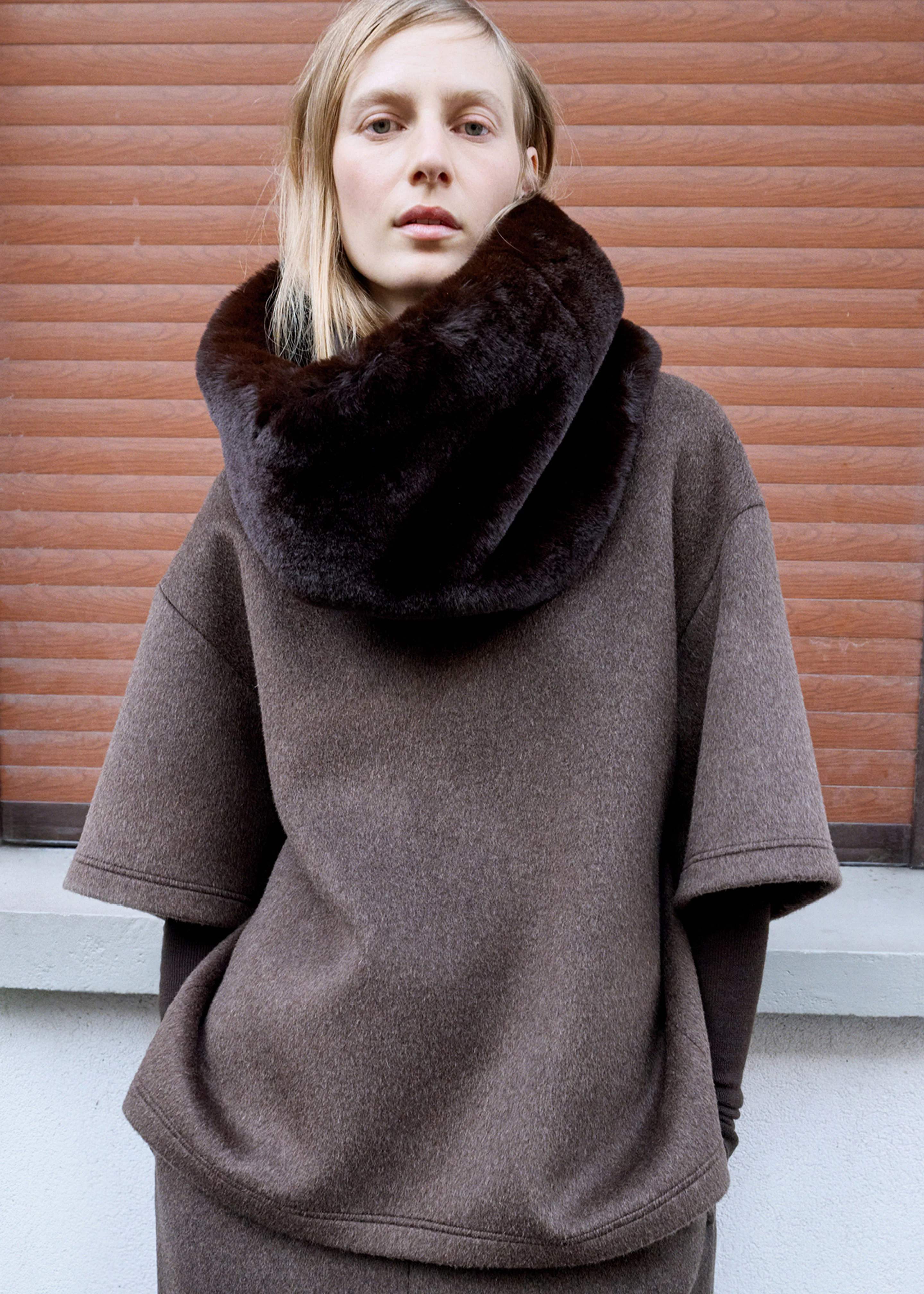Delancey Mock Neck Wool Top - Brown Melange - Image 4