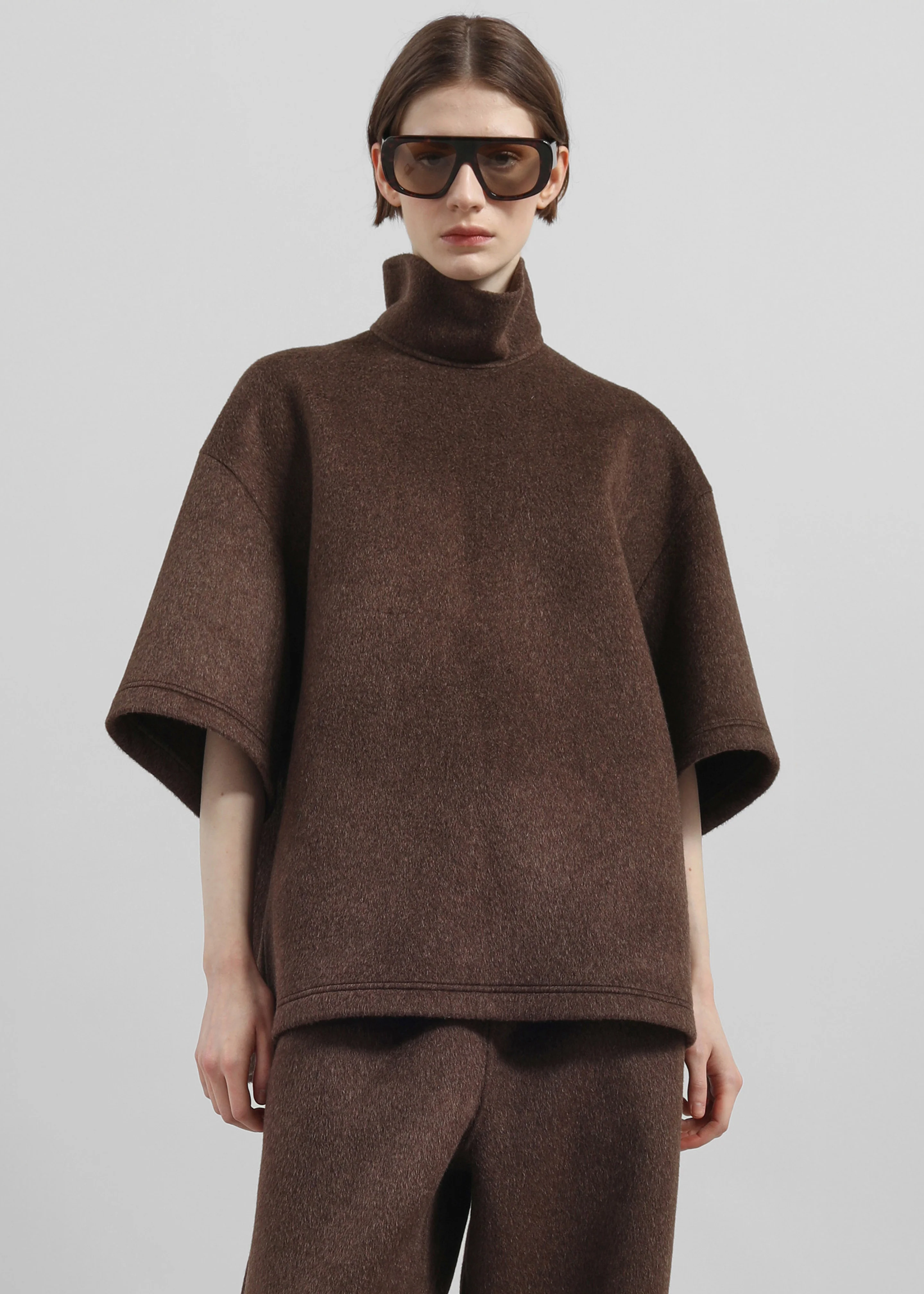 Delancey Mock Neck Wool Top - Brown Melange - Image 5