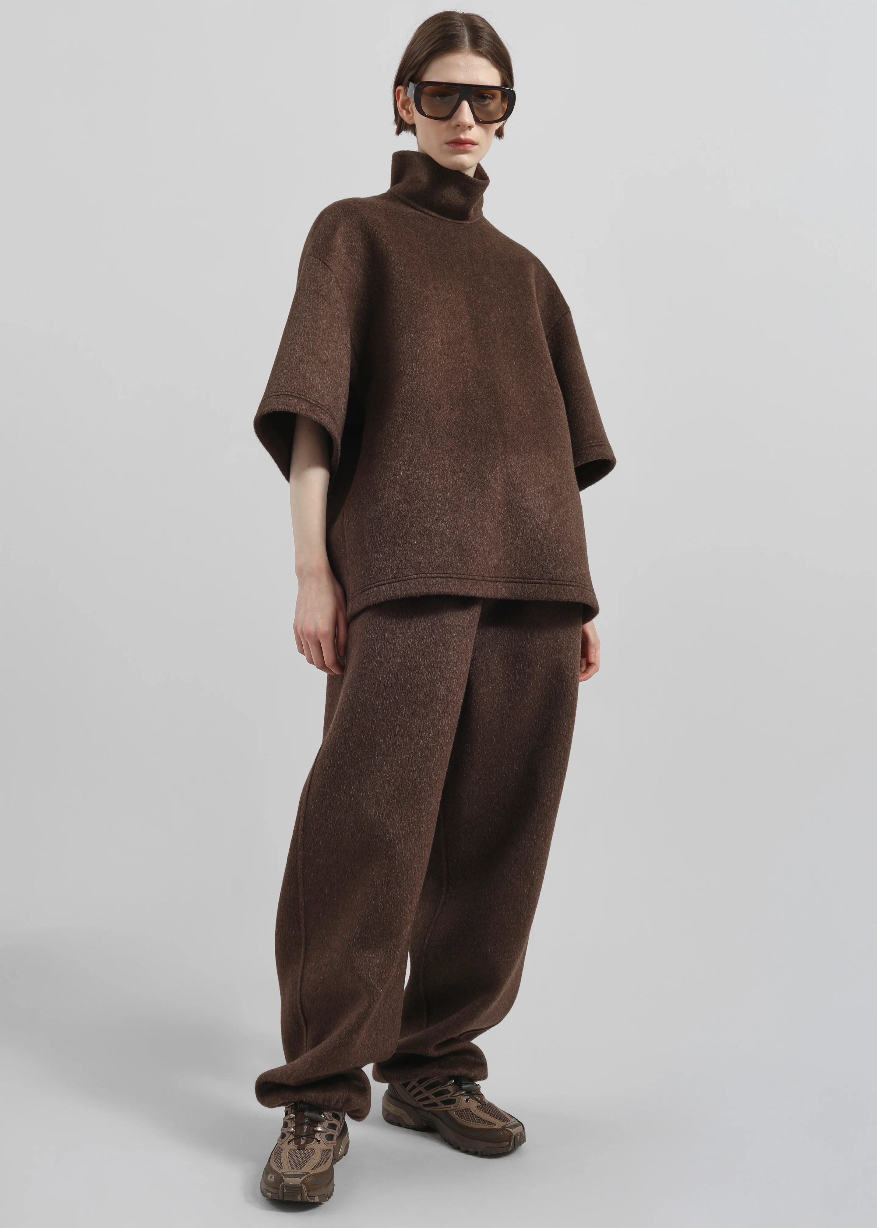 Delancey Mock Neck Wool Top - Brown Melange - Image 6