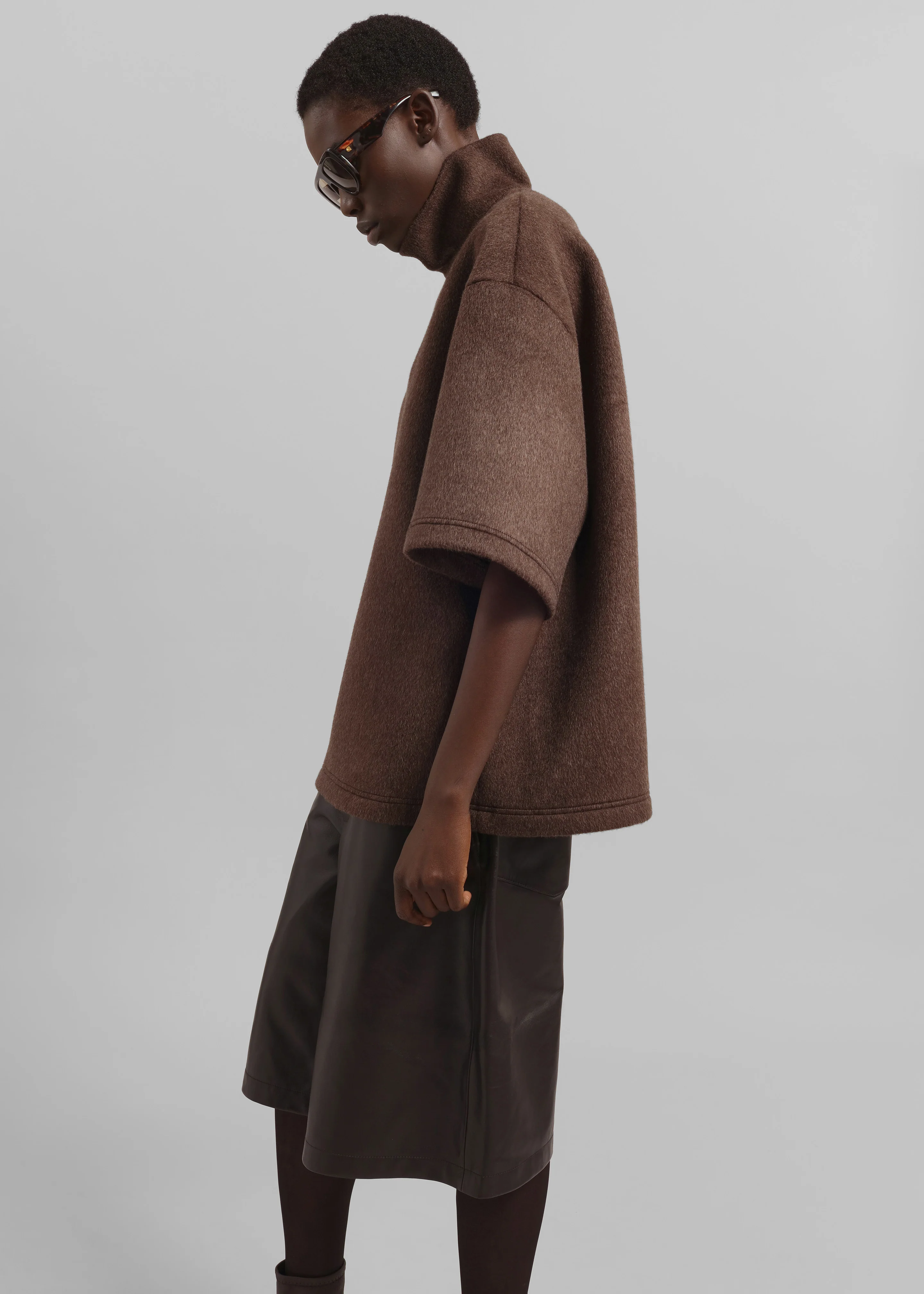 Delancey Mock Neck Wool Top - Brown Melange - Image 7