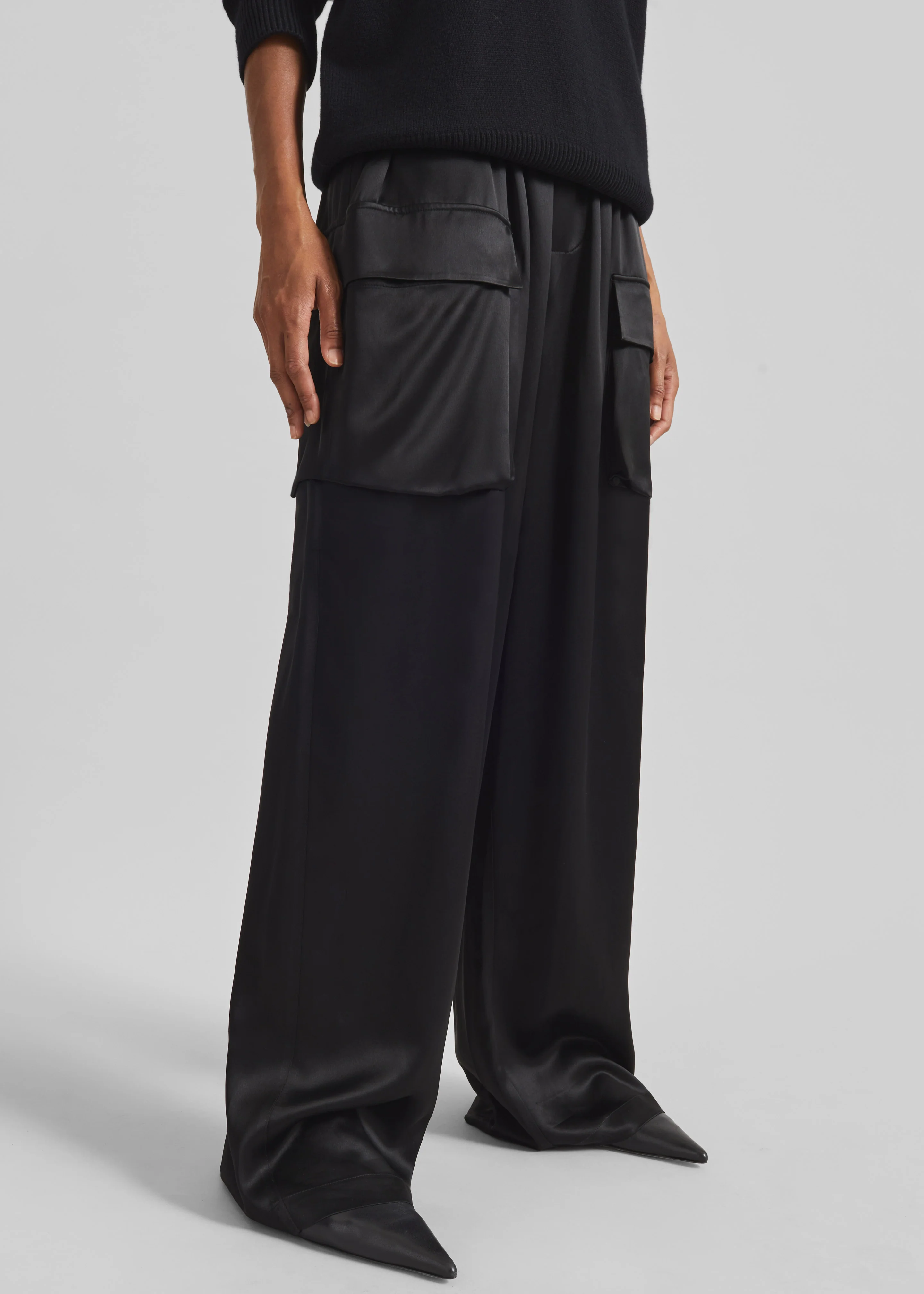 Delny Satin Cargo Pants - Black - Image 3