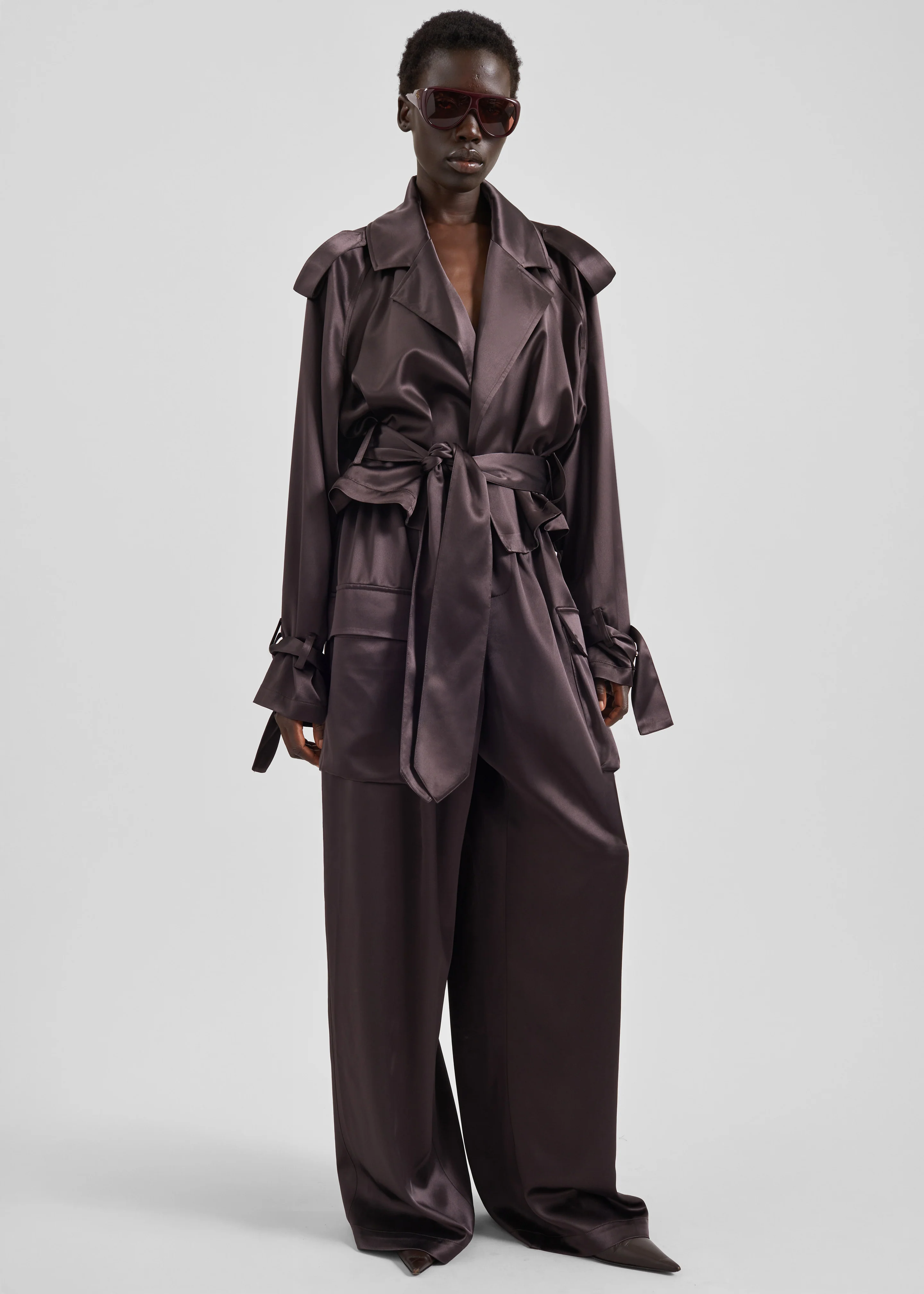 Delny Satin Cargo Pants - Dark Brown - Image 5